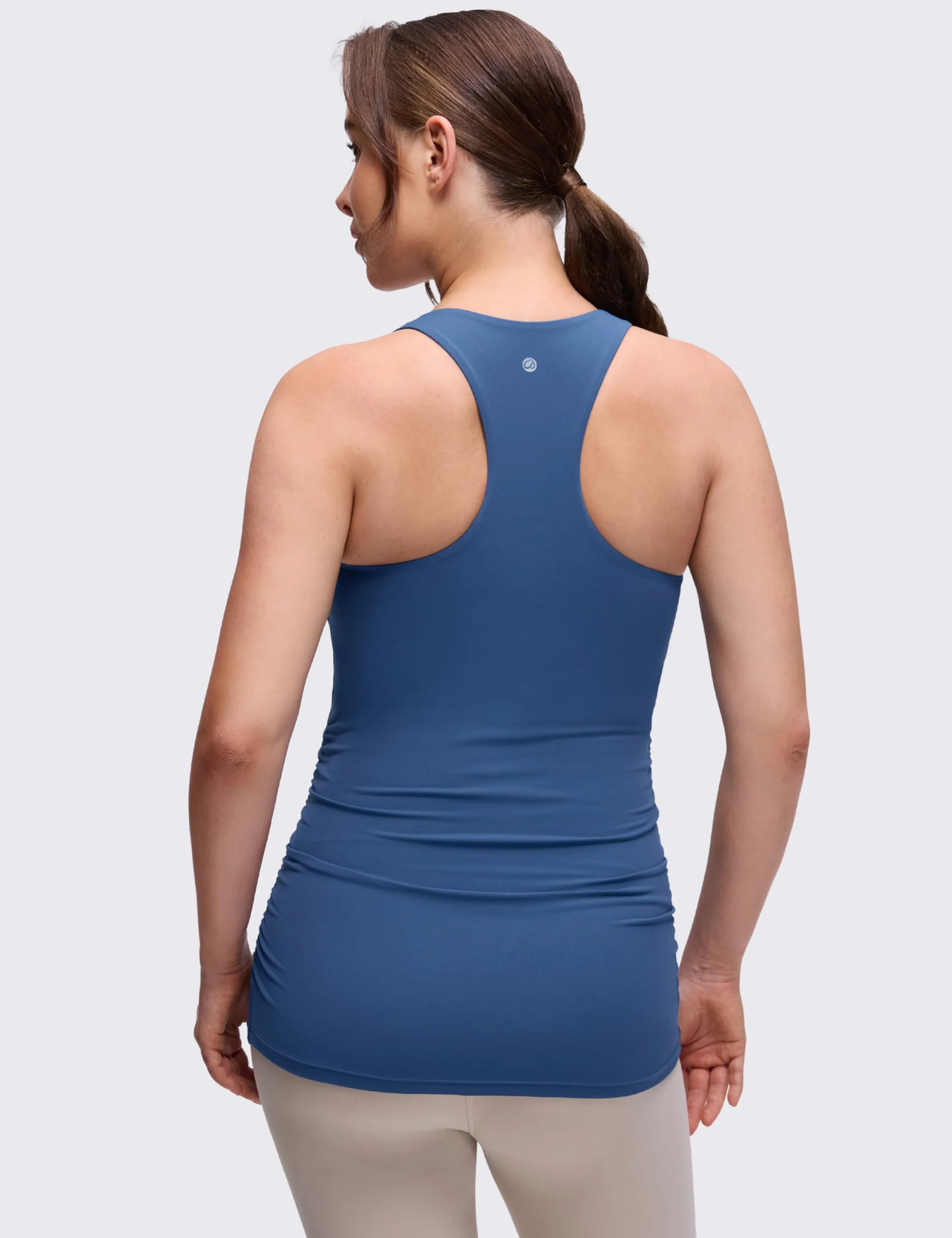 CRZ YOGA Koszulka ciążowa Butterluxe damska z odkrytymi plecami marszczona bez rękawów z wbudowanym biustonoszem