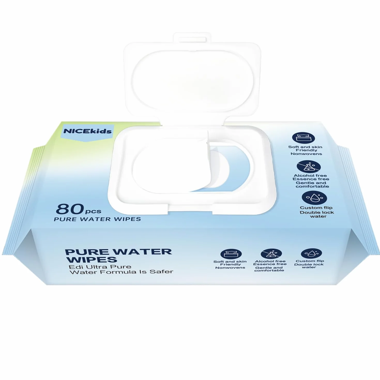 NICEkids Chusteczki Nawilżane Pure Water Wipes | Chusteczki Nawilżane dla Niemowląt, Delikatne Oczyszczanie dla Wrażliwej Skóry, Wielofunkcyjne Chusteczki do Czyszczenia 99,9% Woda (12x80 szt)