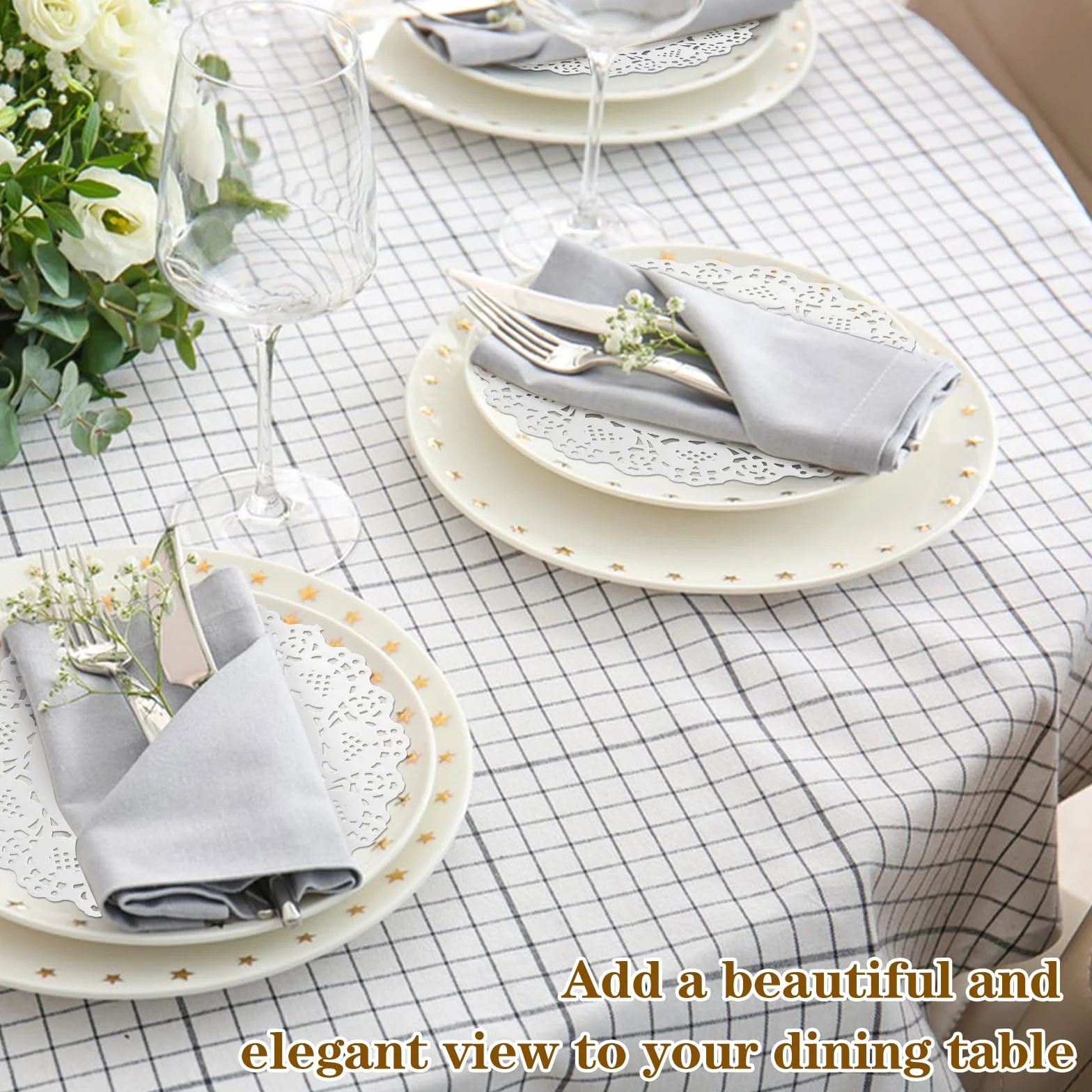 oruola 100 szt. serwetki koronkowe, białe papierowe serwetki, jednorazowe papiery serwetki białe do tacek deserowych, opakowanie po 50 szt. po 11,4 cm, 21,6 cm, pieczone, grillowane, smażone jedzenie