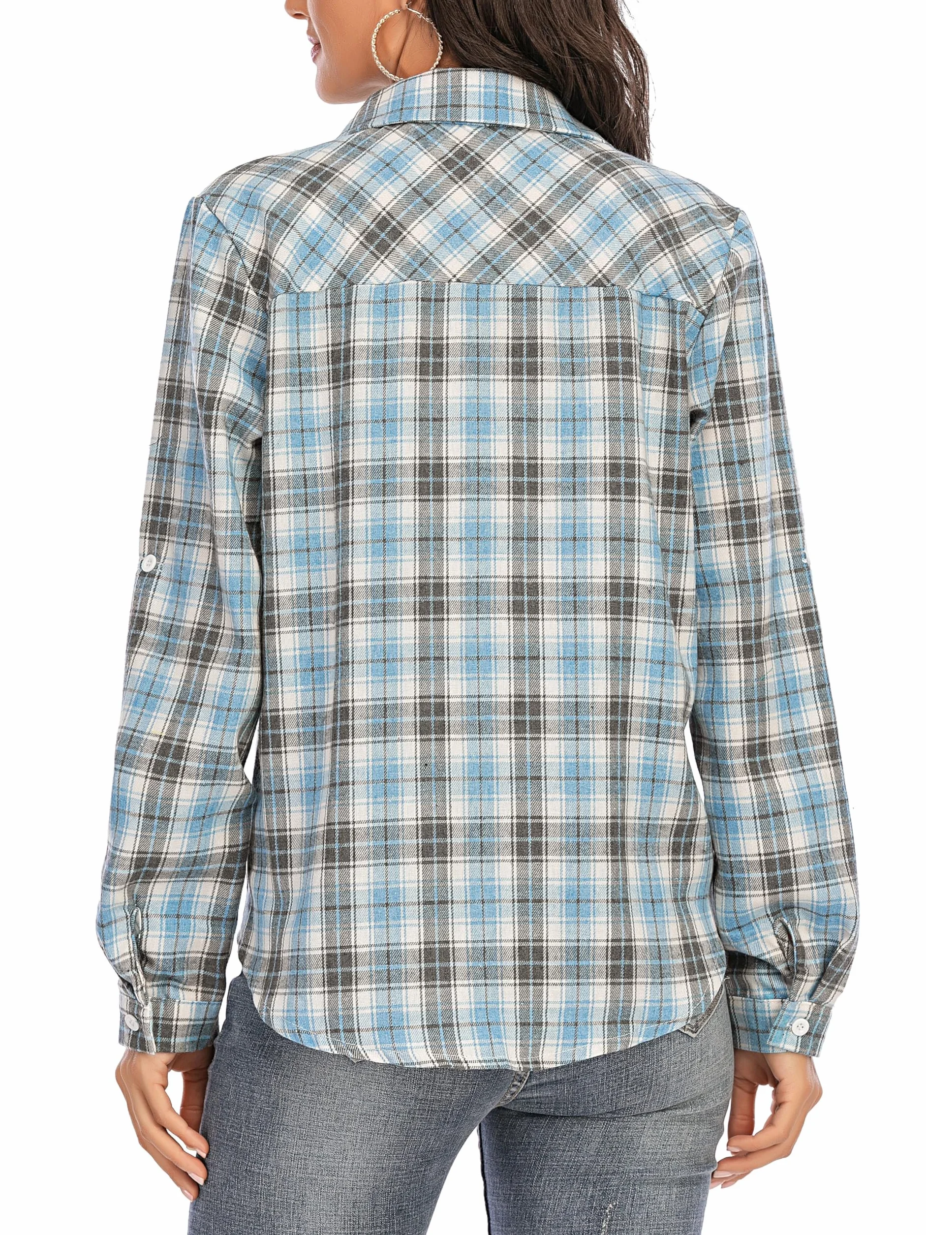 Enjoyoself Damska bluzka w kratkę, z długim rękawem, flanelowa, 100% bawełna, zapinana na guziki, bluzka koszulowa na co dzień i Oktoberfest