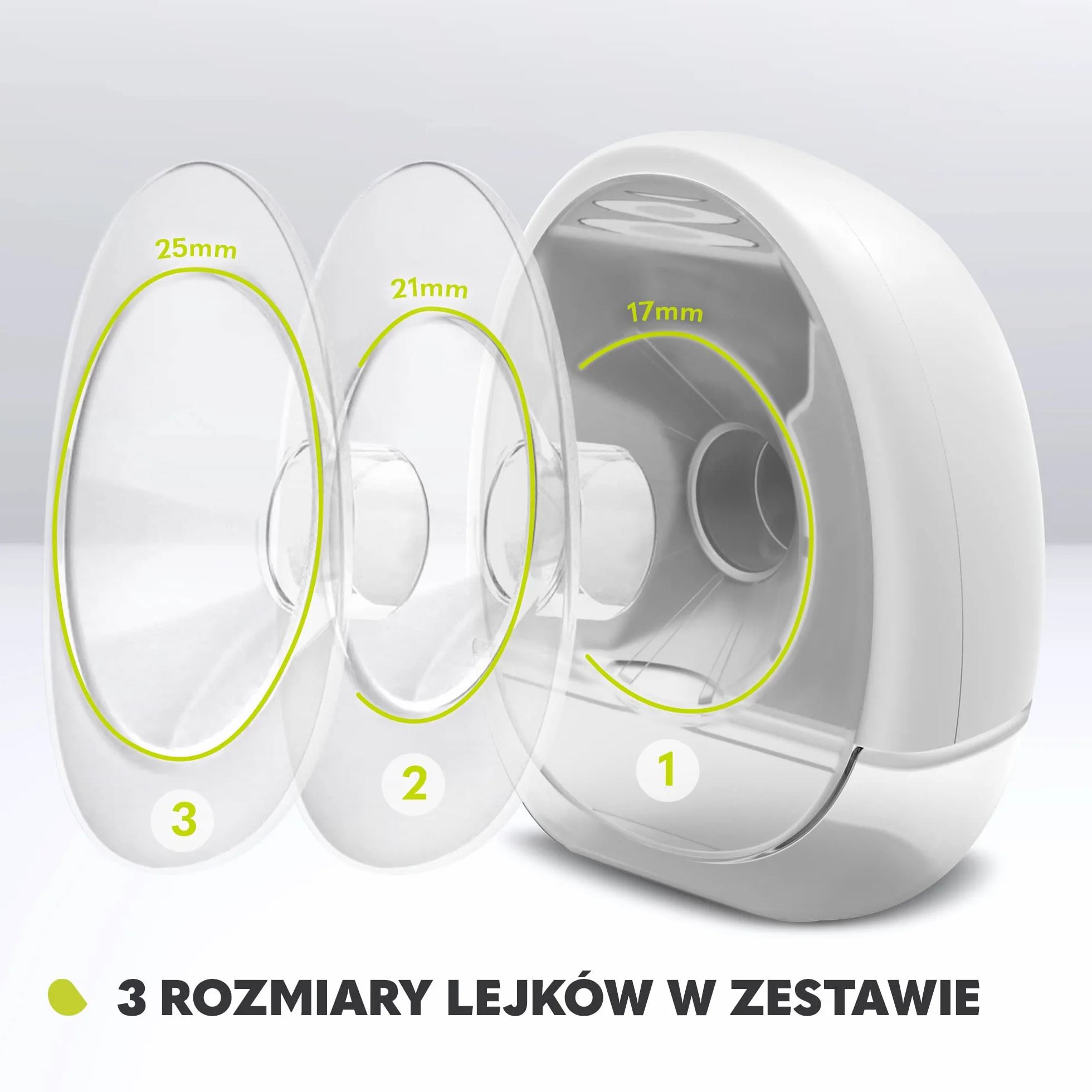 LIONELO Fidi Free Laktator Muszlowy Hands-Free 2 Tryby Pracy Funkcja Masażu 5 poziomów intensywności 3 rozmiary silikonowych lejków Pojemność 150 ml Energooszczędny Cicha Praca Timer