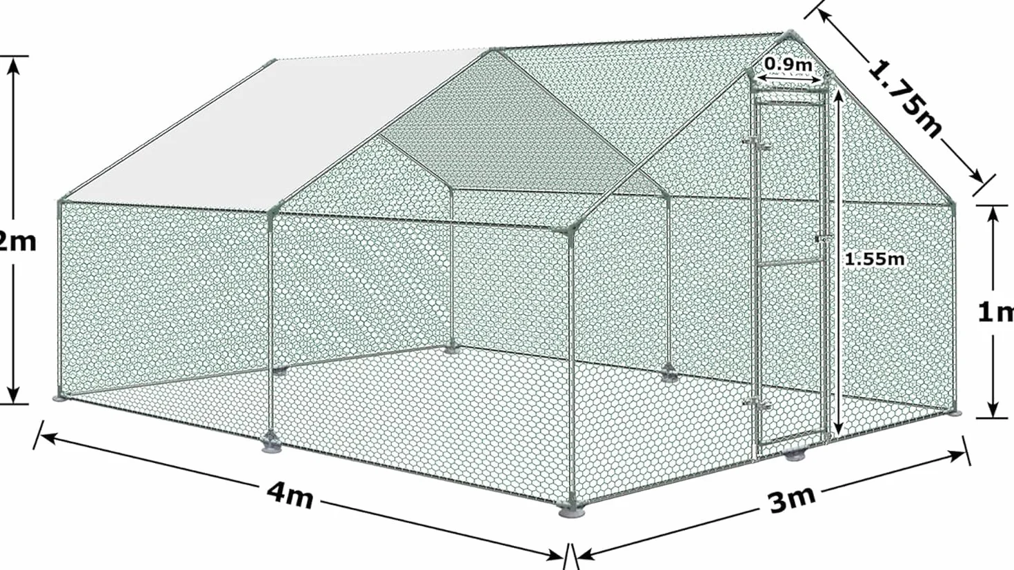 ACXIN Kurnik 3 x 4 x 2 m, wybieg dla kurników, drzwi z zamkiem, ocynkowana, stalowa rama, powlekany PE daszek do klatki dla kur, dla drobiu, małych zwierząt