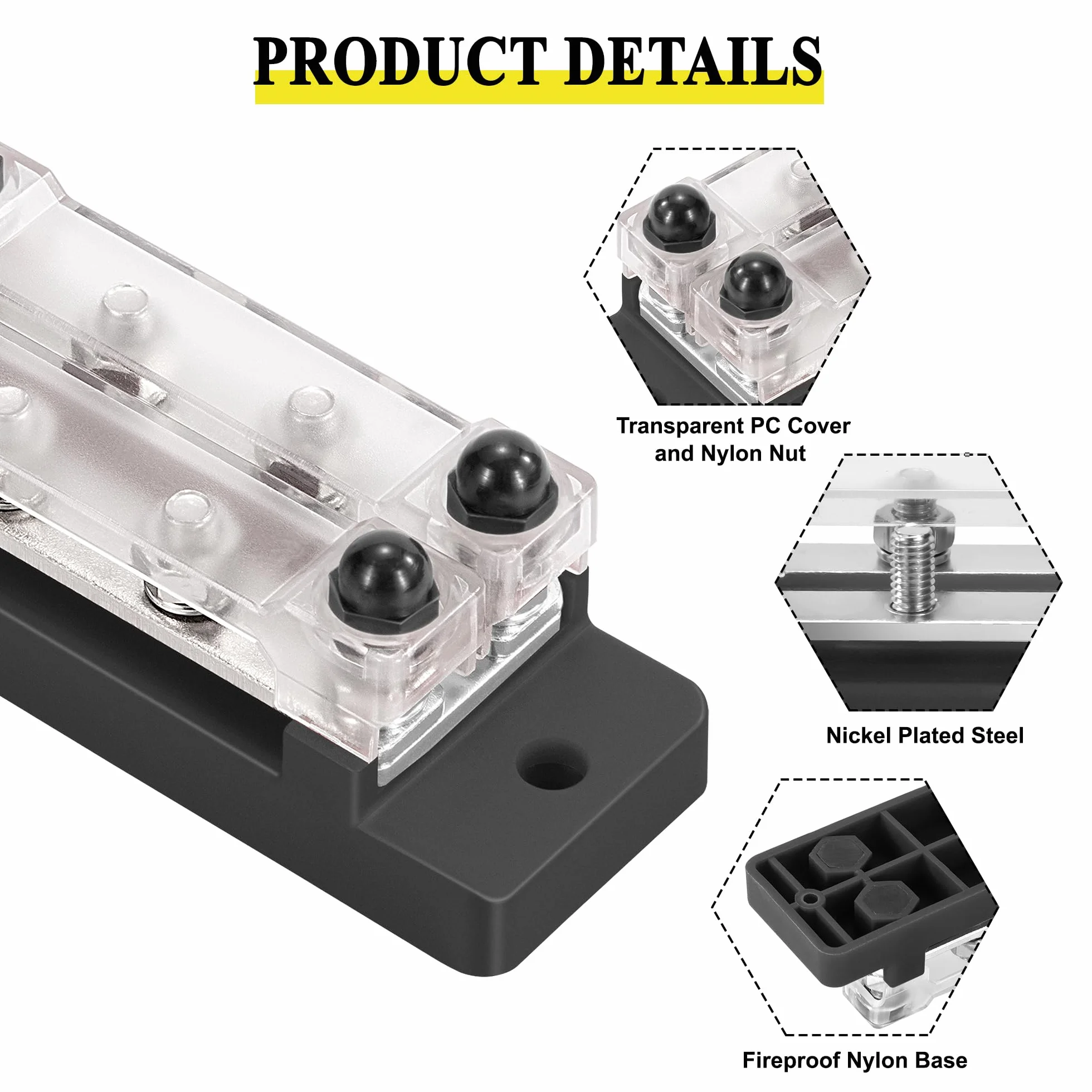 Blok dystrybucji zasilania 12 V-48 V DC Busbar 150A 2-drożny blok zacisków z 8 x M6 Czerwony i czarny zacisk śrubowy do samochodu łodzi czerwony i czarny 2 sztuki