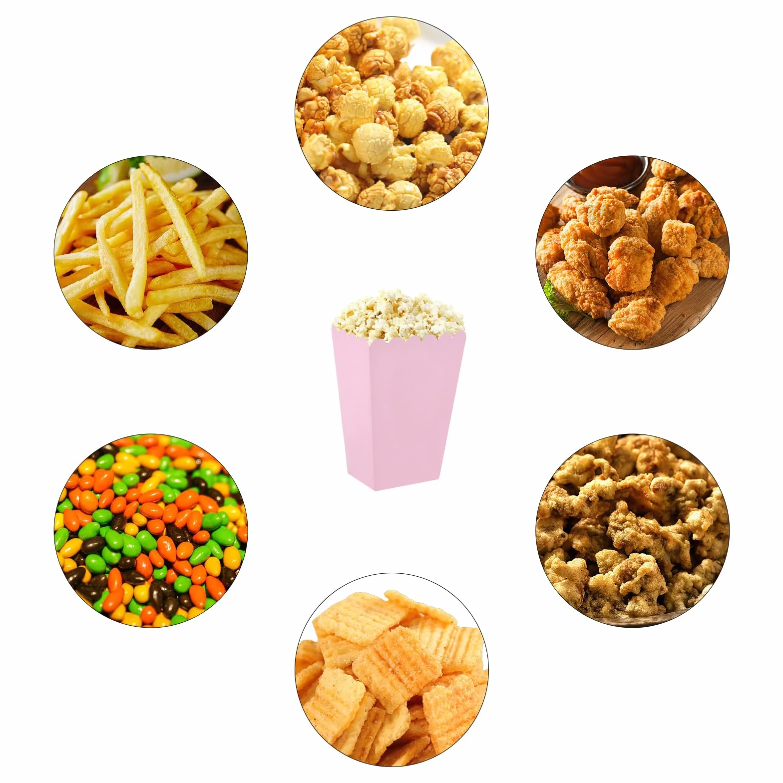 Pudełka na popcorn, 48 sztuk, małe różowe pudełka na popcorn, pojemniki na popcorn, torebki na popcorn, cukierki, przekąski, popcorn i cukierki do teatru, kina i karnawału