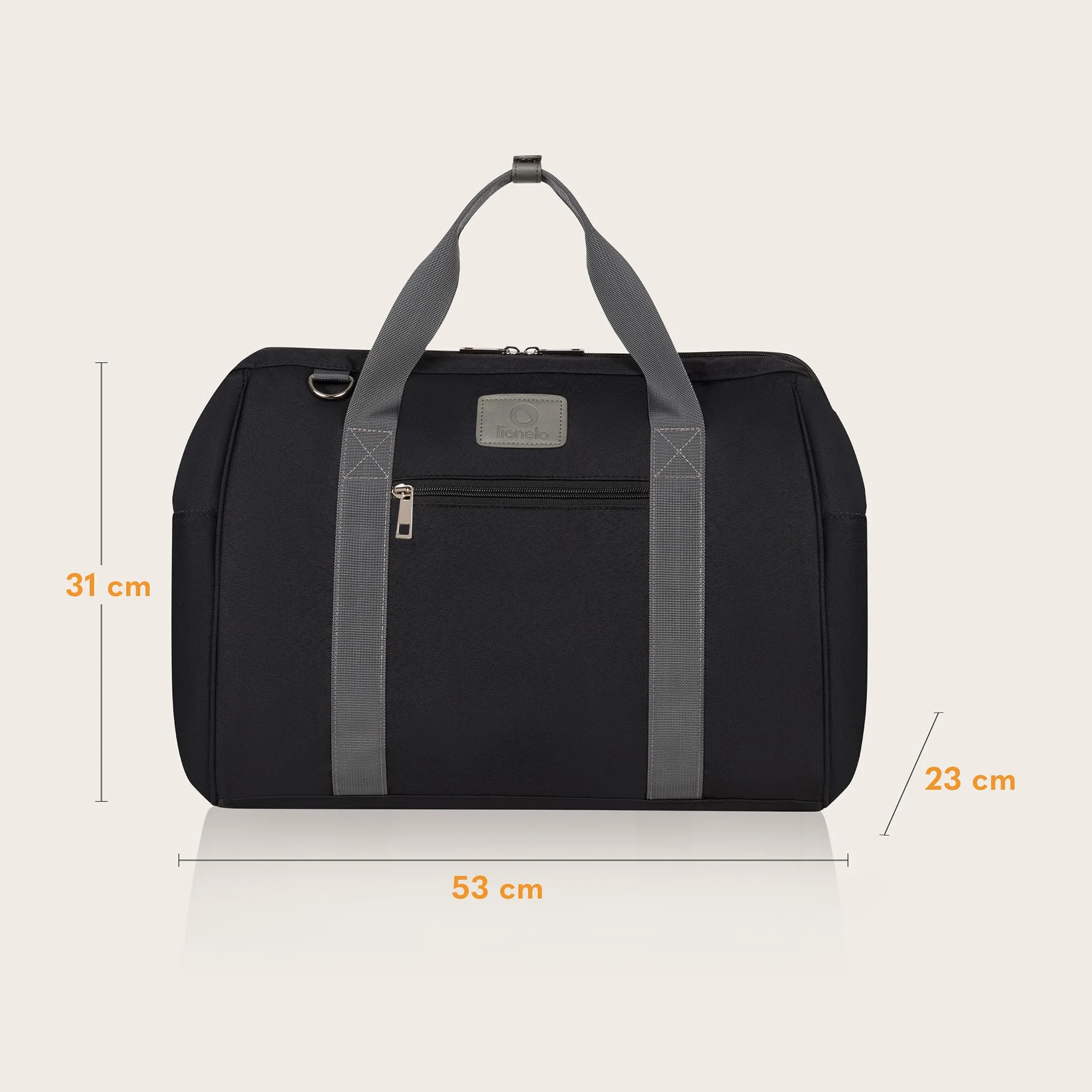 LIONELO Ida torba do wózka Mommy Bag, 7 kieszeni, wytrzymała tkanina, termo-kieszenie na butelki, wzmocnione podłoże, kosmetyczka, mata do przewijania w zestawie, uchwyty na wózek (Szary) (Czarny)