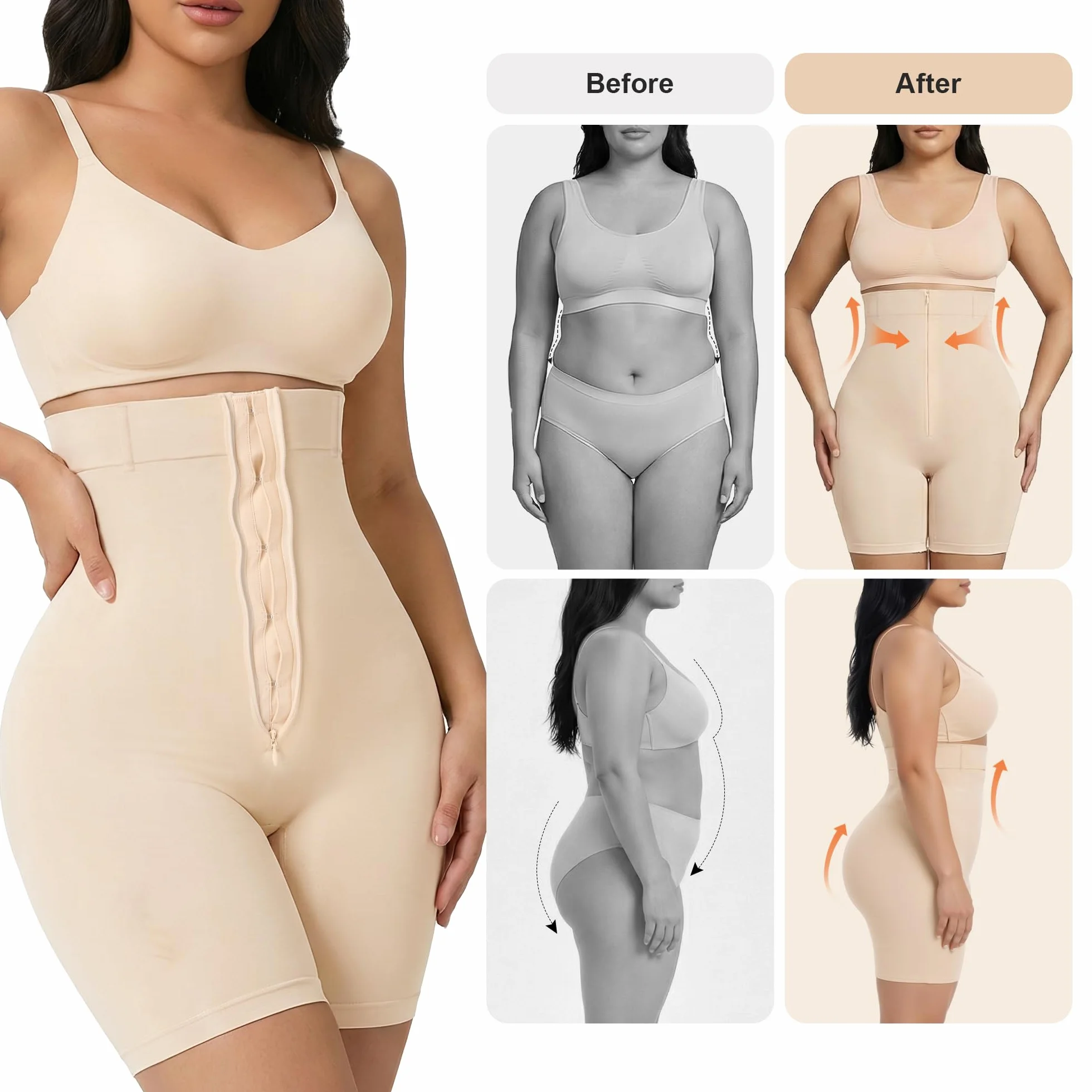 SHAPERX Bielizna modelująca z wysokim stanem majtki wyszczuplające brzuch bezszwowe modelujące sylwetkę krótka zapinana na zamek błyskawiczny bielizna wyszczuplająca dla kobiet