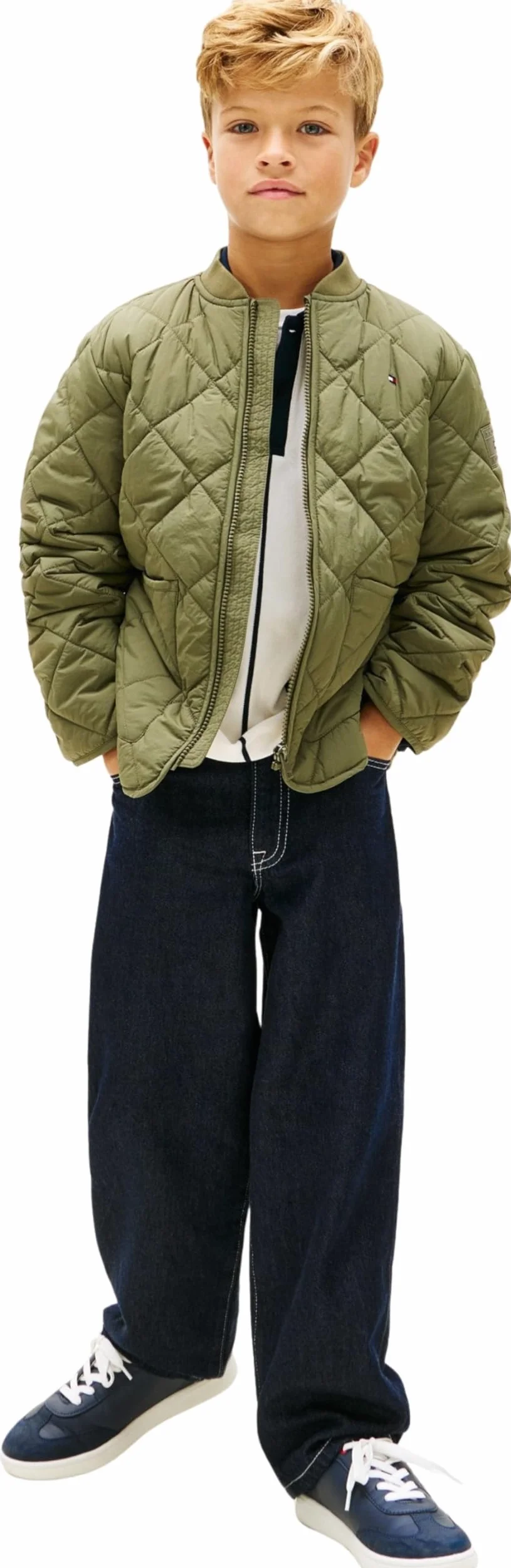 Tommy Hilfiger Pikowana lekka kurtka chłopięca KB0KB10214, zielona (Battle Green), 14 lat
