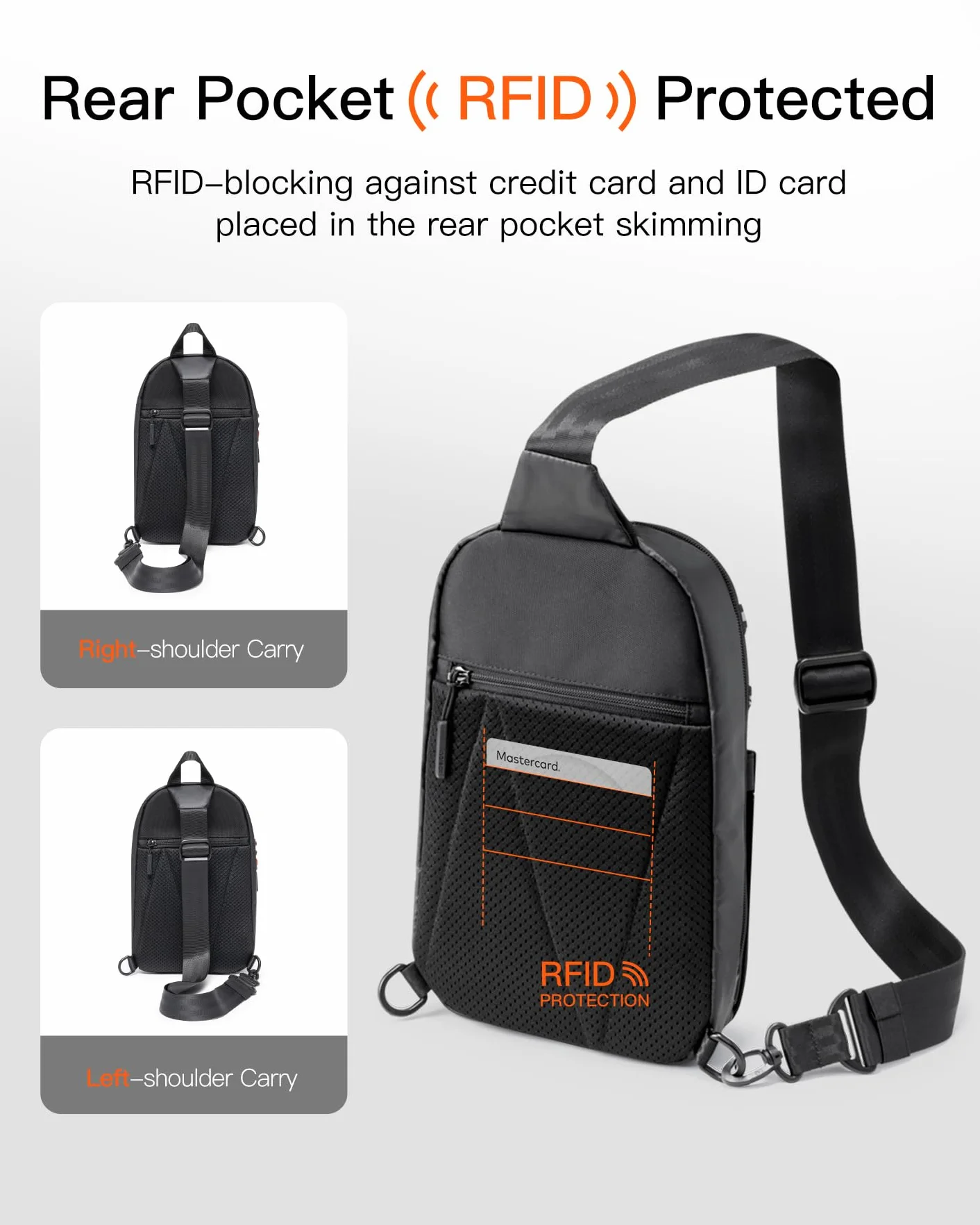 Inateck Sling Bag X-Row, lekka męska torba na ramię, odporna na zachlapanie wodą, torba na klatkę piersiową, na wędrówki, podróże, spacery, czarny, 18.5 x 7 x 28.5 cm, Minimalistyczny