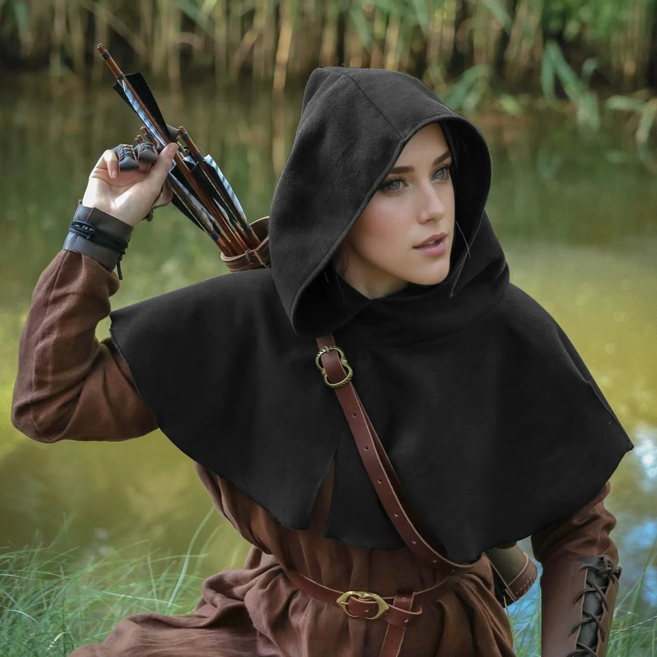 Keland Halloween średniowieczny kaptur Cowl Hood peleryna dla kobiet i mężczyzn