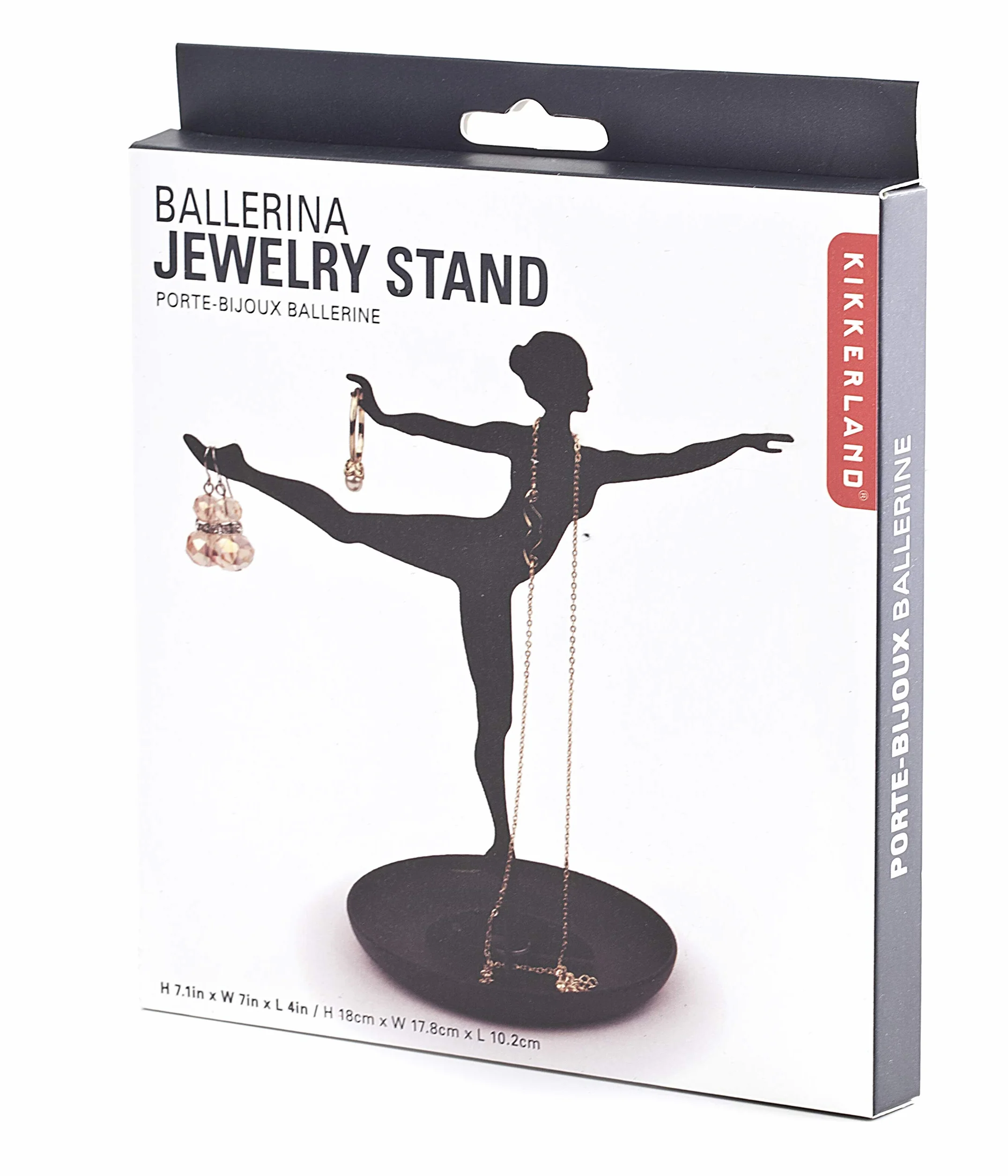 Kikkerland Stojak na biżuterię balerina, metal, czarny, 18 x 17,8 x 10,2 cm.