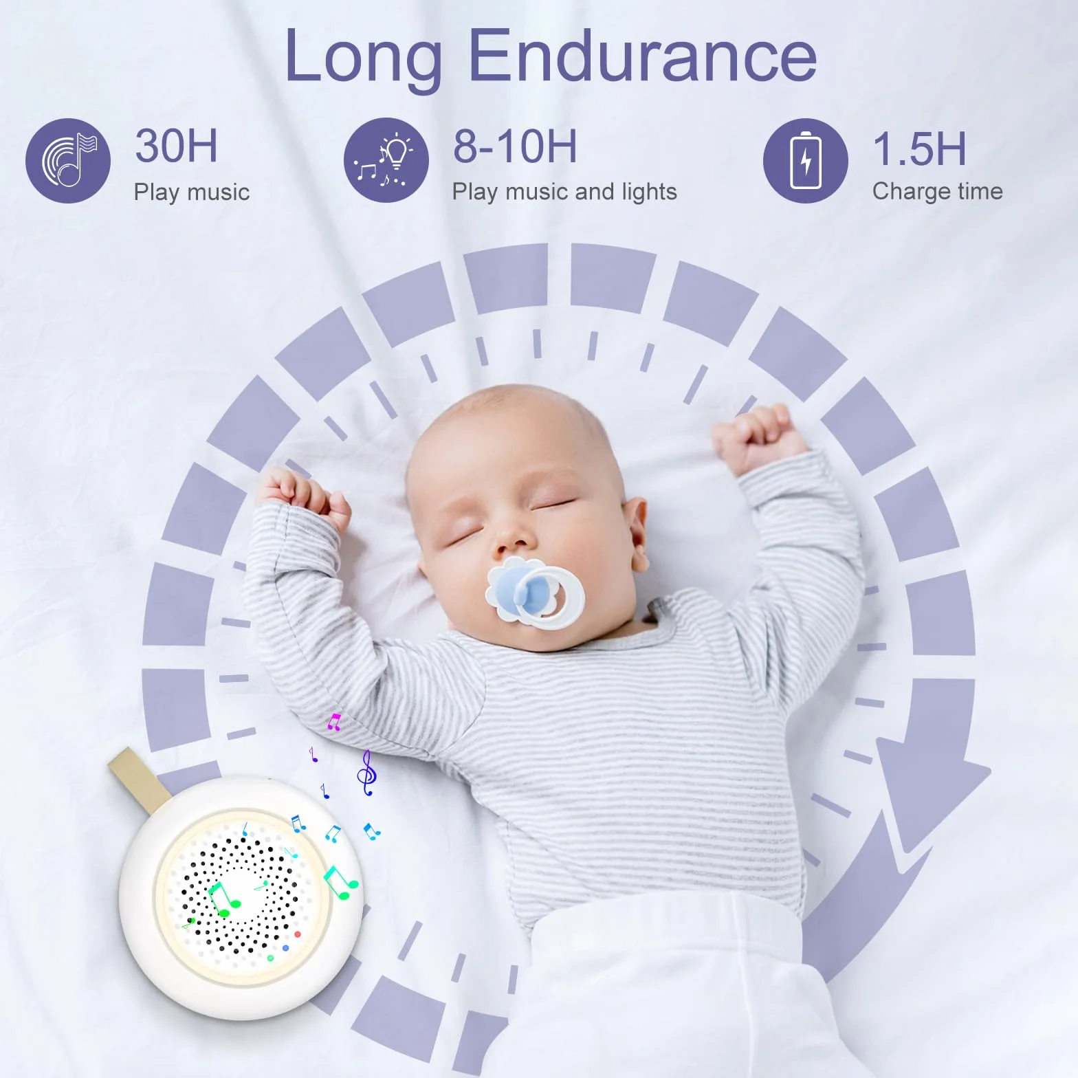White Noise Machine Baby pomoc w zasypianiu dla niemowląt, 24 uspokajające dźwięki i 3 jasności, ciepła biel, lampka nocna, przenośna, możliwość ponownego ładowania, biały szum z funkcją timera