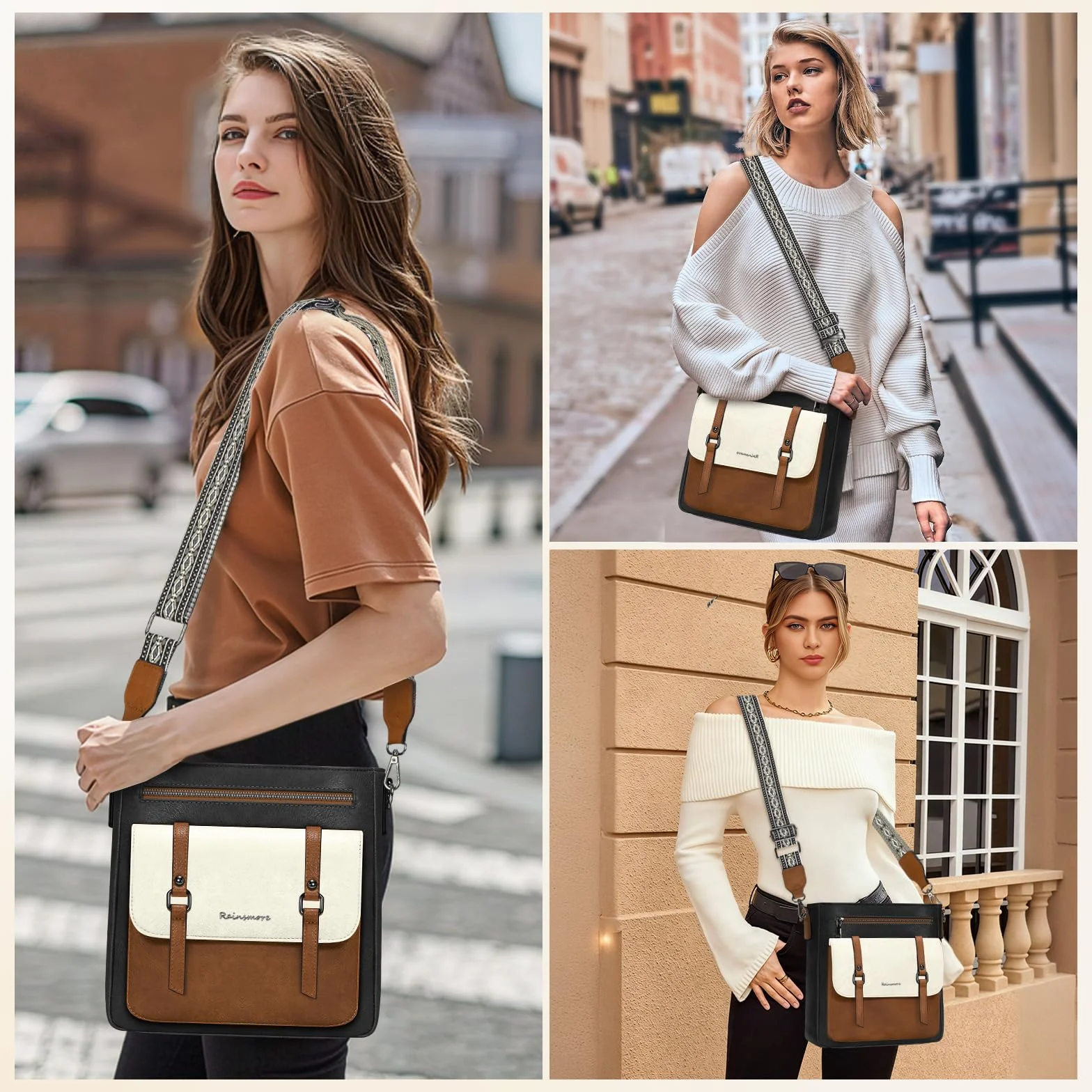 RAINSMORE Skórzana Torba na Ramię Crossbody Średnia