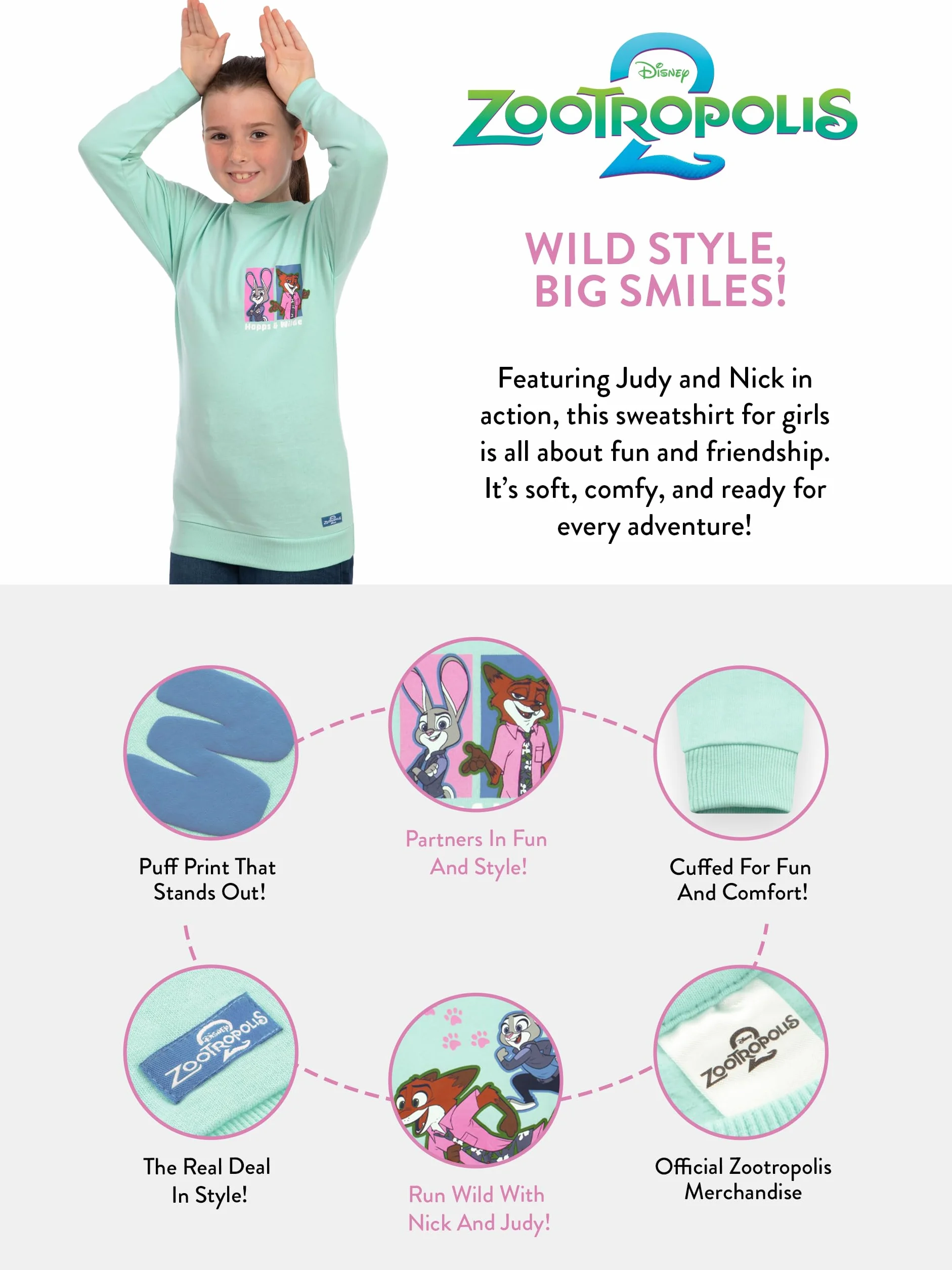 Disney Zootropolis Bluza Dziewczęca Nick Wilde Judy Hopps Sweatshirt Bawełna Dziecięca