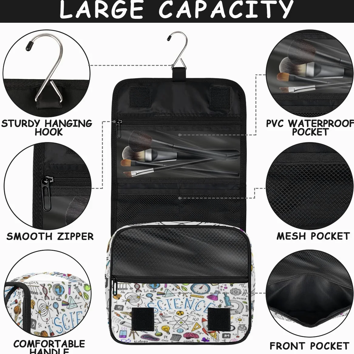 Fizyka Formuły Podróżna Kosmetyczka Formuły naukowe Torba na pranie Torba Unisex Wiszące przybory toaletowe Kosmetyczka Organizer do makijażu, wielobarwny, Jeden rozmiar