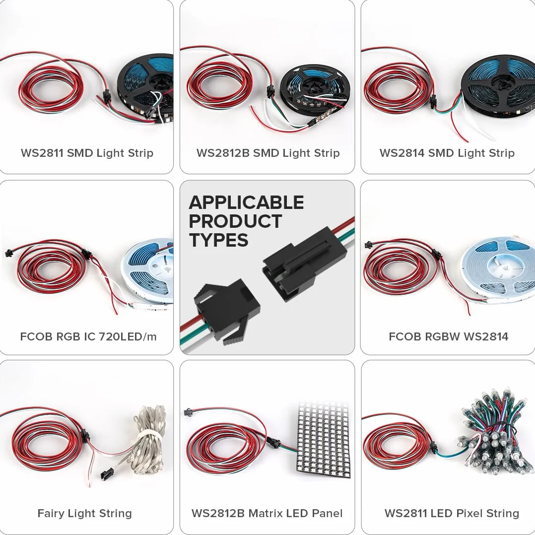 BTF-LIGHTING 3 piny 20AWG JST SM LED złącze 5 sztuk/opakowanie żeńskie złącze męskie z kablem 2 m do WS2812B WS2811 WS2811 WS2814 SK6812 FCOB WS2811 IC Bezszwowa taśma LED, kontroler drutu