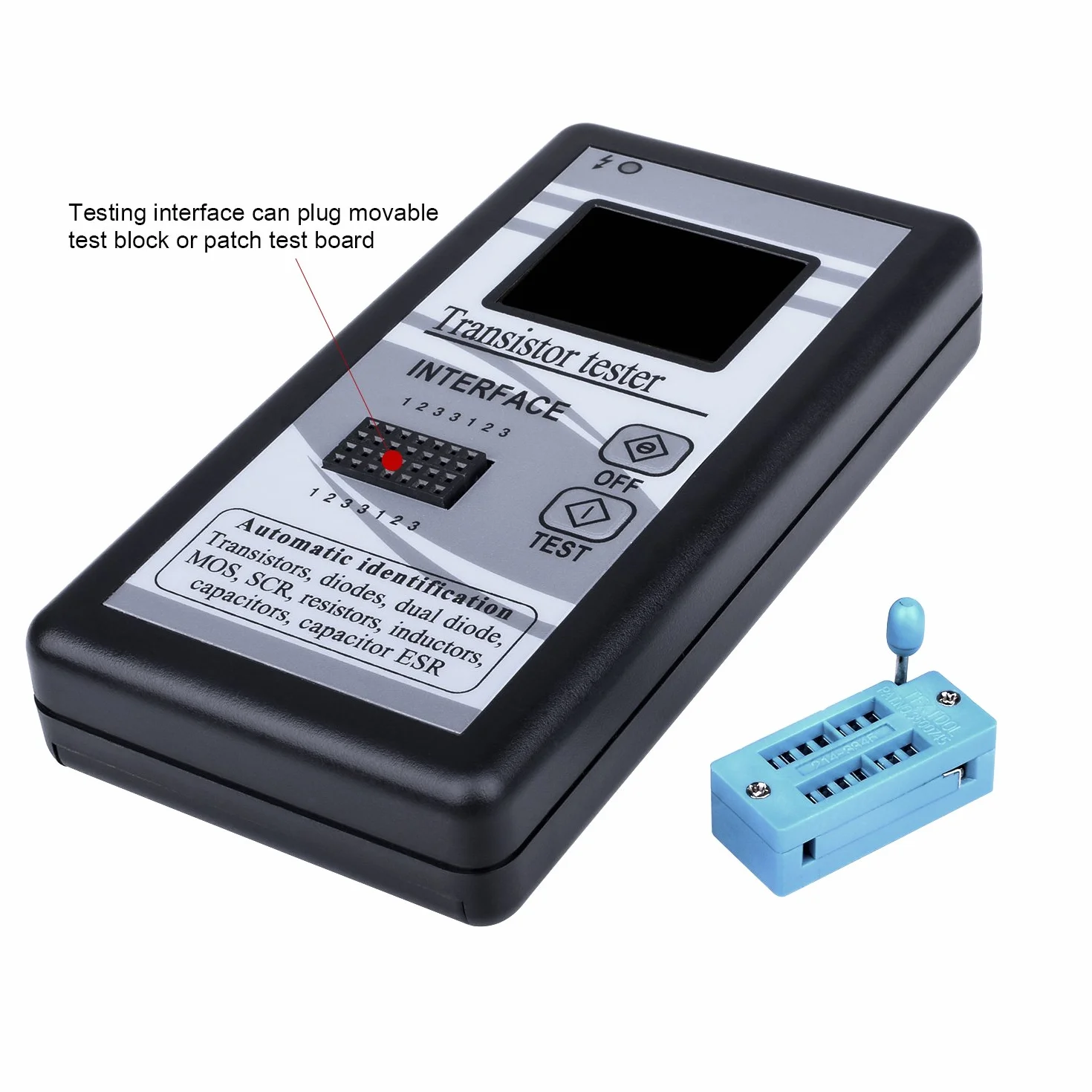 Kuman Wielofunkcyjny tester tranzystorowy z 1,8-calowym wyświetlaczem LCD TFT, tranzystor automatycznej identyfikacji Mega328 NPN/PNP, diody, podwójna dioda, SCR, rezystory, kondensatory MOSFET ESR