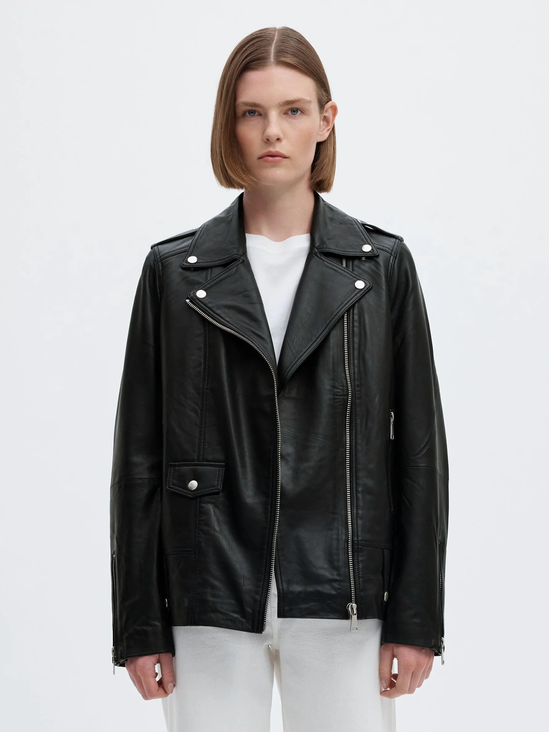 Selected damska kurtka skórzana Oversize, czarny, 40