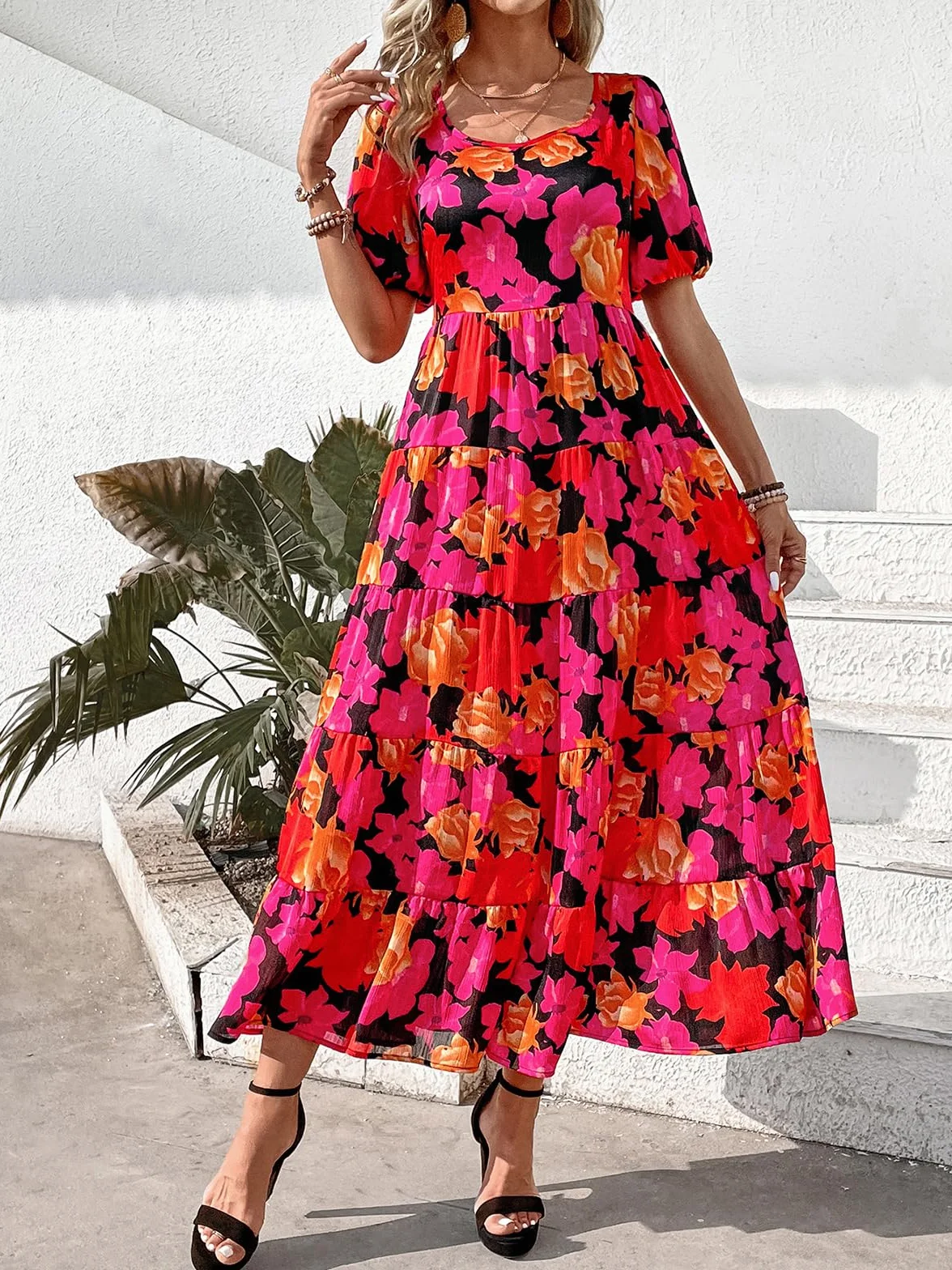 PRETTYGARDEN Nowoczesny Puff Sleeve Floral Dress dla Kobiet