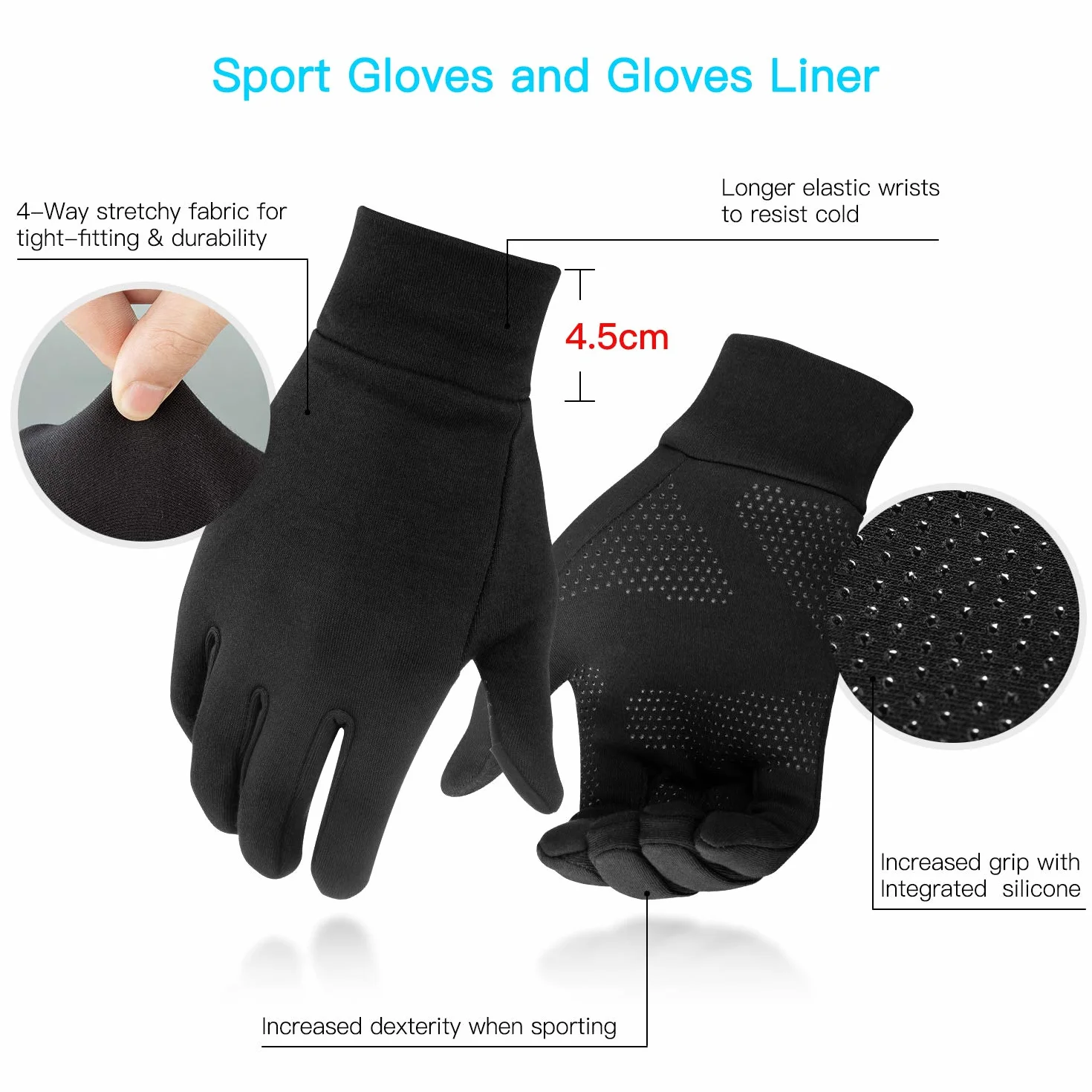 Unigear Touchscreen Gloves Ciepłe wiatroodporne zimowe rękawiczki Antypoślizgowe pełne palce do biegania
