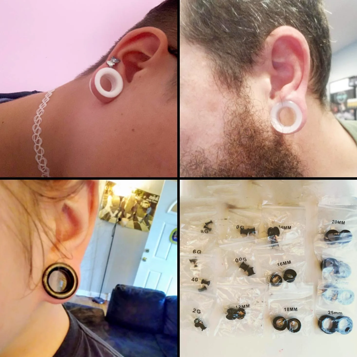 WBRWP Zestaw 20/28 szt. Zestaw do rozciągania uszu: Wydrążone twarde/miękkie silikonowe zatyczki i tunele ekspandery do uszu mierniki nosze biżuteria do piercingu ciała, silikon, bez kamieni