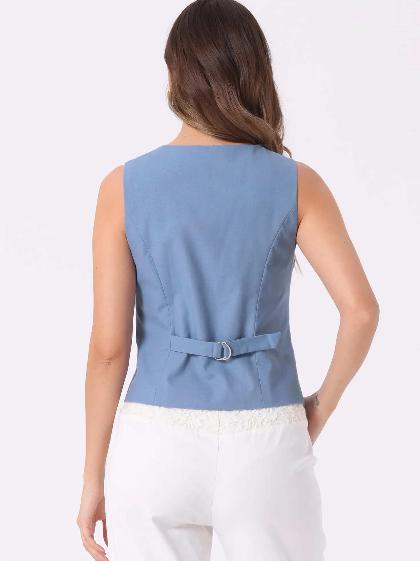 Allegra K Damska Kamizelka Kamizelka Moda Bez Rękawów Guzik Down V-Neck Crop Top Kamizelka Staniczna