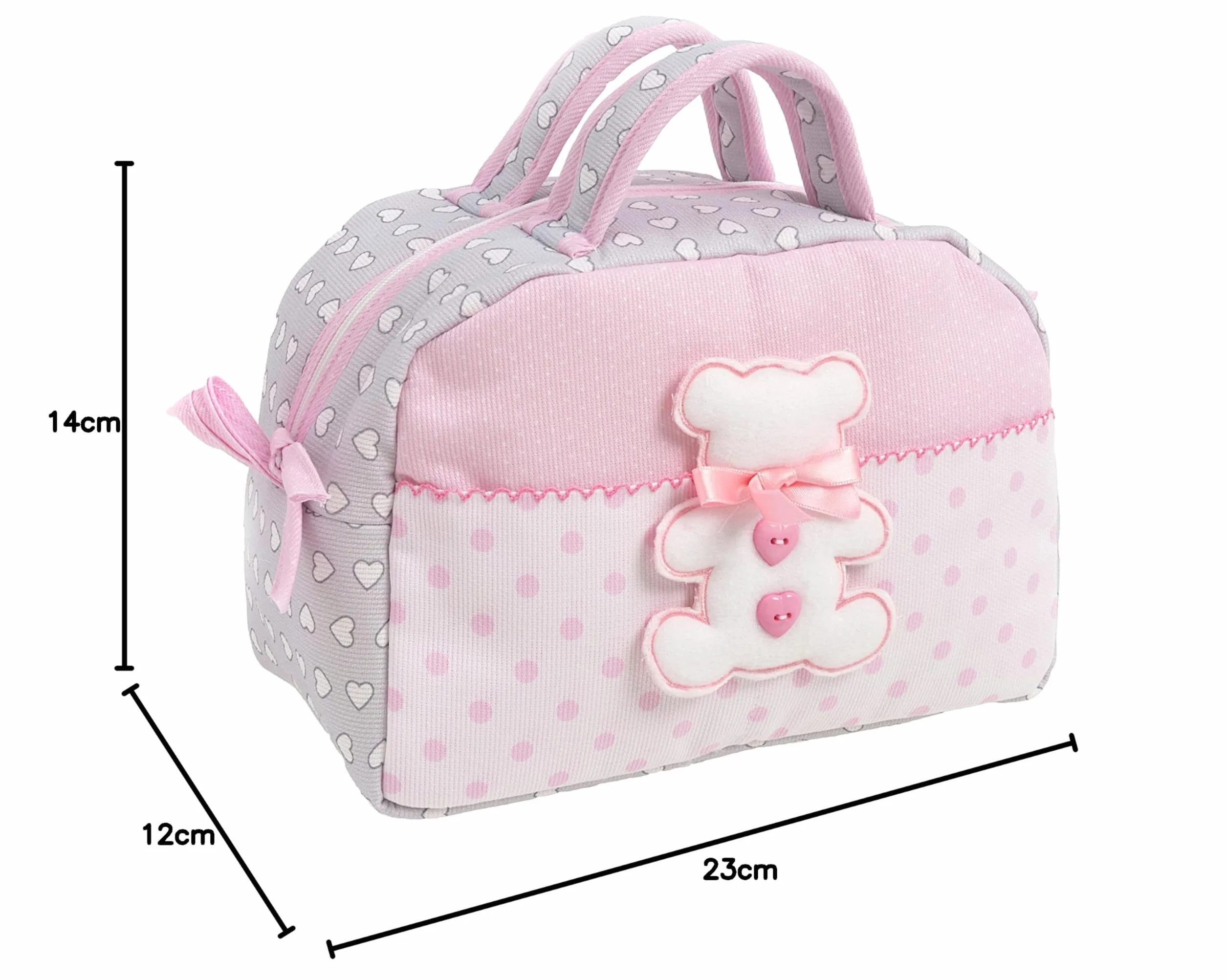 FILET - Beauty Case z uchwytami i zamkiem błyskawicznym, z haftem w kształcie misia, wykonany z bawełny wyściełanej, idealny do pielęgnacji, 100% Made in Italy, szary i różowy