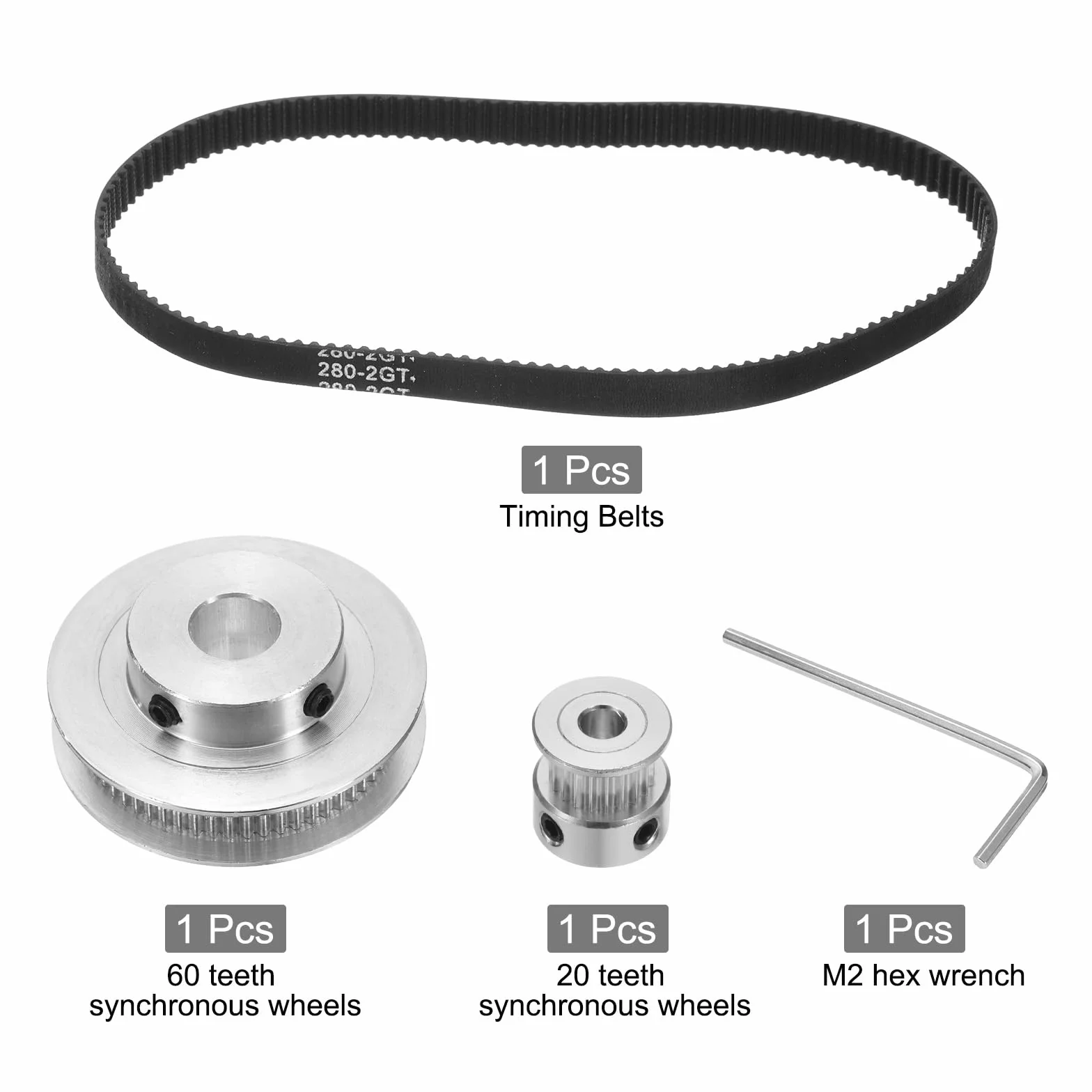 QUARKZMAN GT-2 koło synchroniczne 20 i 60 zębów 5&10 mm otwór, koło zębate ze stopu aluminium z 1 szt. długość 280 mm szerokość 6 mm pasek do drukarki 3D, maszyna CNC (20-60T-5i 10B-6)