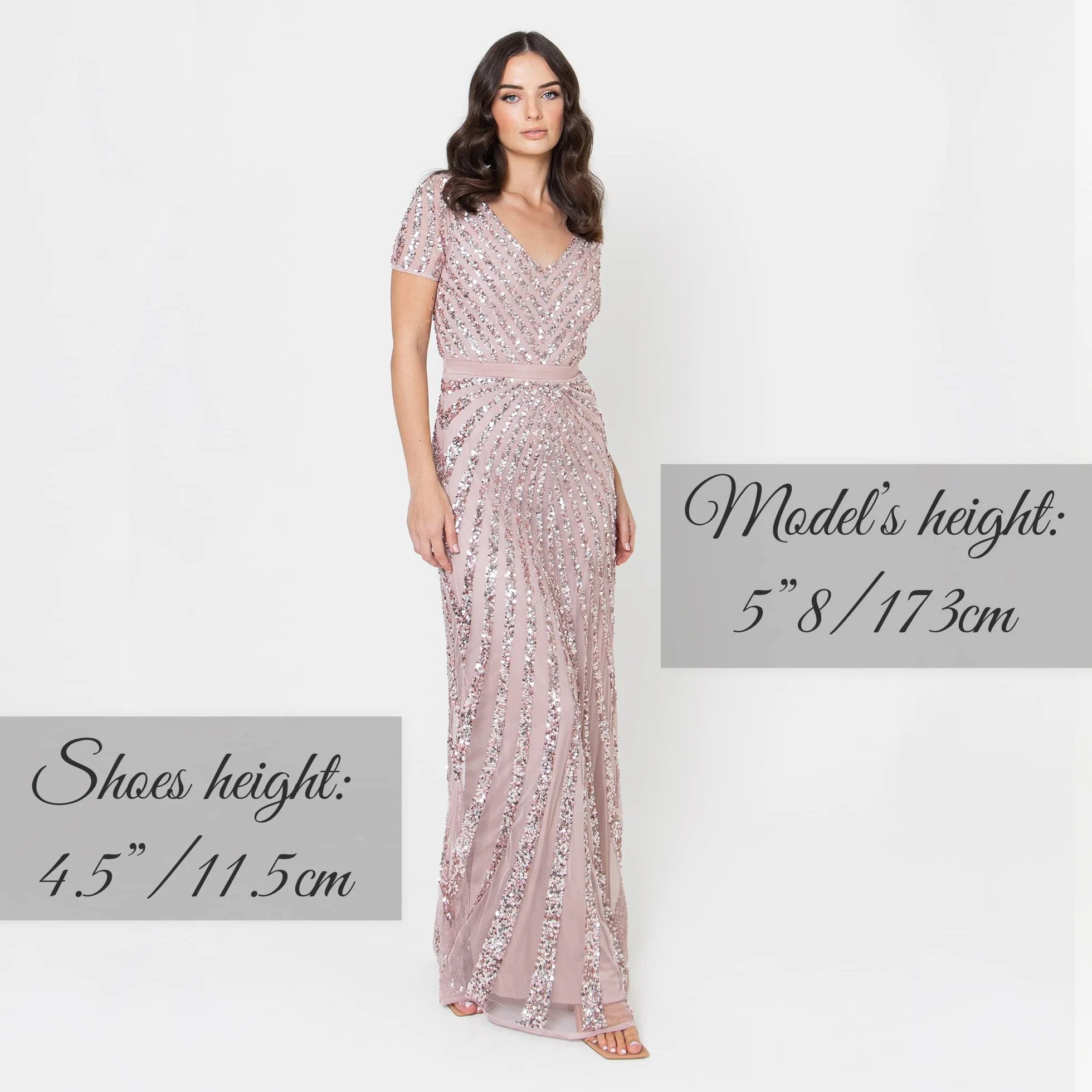 Maya Deluxe Maxi damska damska ozdobiona cekinami sukienka z długim rękawem w serek wysoka imperialna talia wycięty błyszczący bal suknia ślubna damska sukienka druhny, Frosted Pink, 52