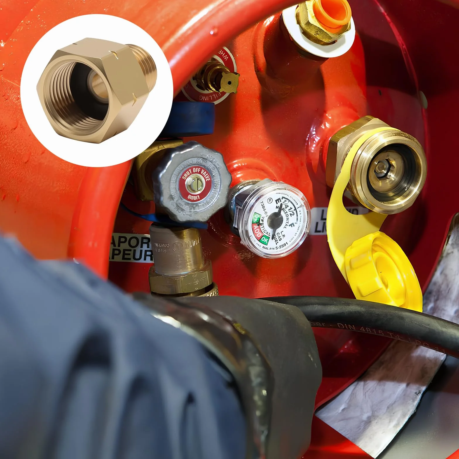 Adapter do butli gazowych, 2 sztuki, gwint wewnętrzny 3/8 cala na 1/4 cala AG lks – przyłącze gazu LPG, zestaw do konwersji z uszczelką i taśmą uszczelniającą PTFE – zestaw adapterów do węża gazowego