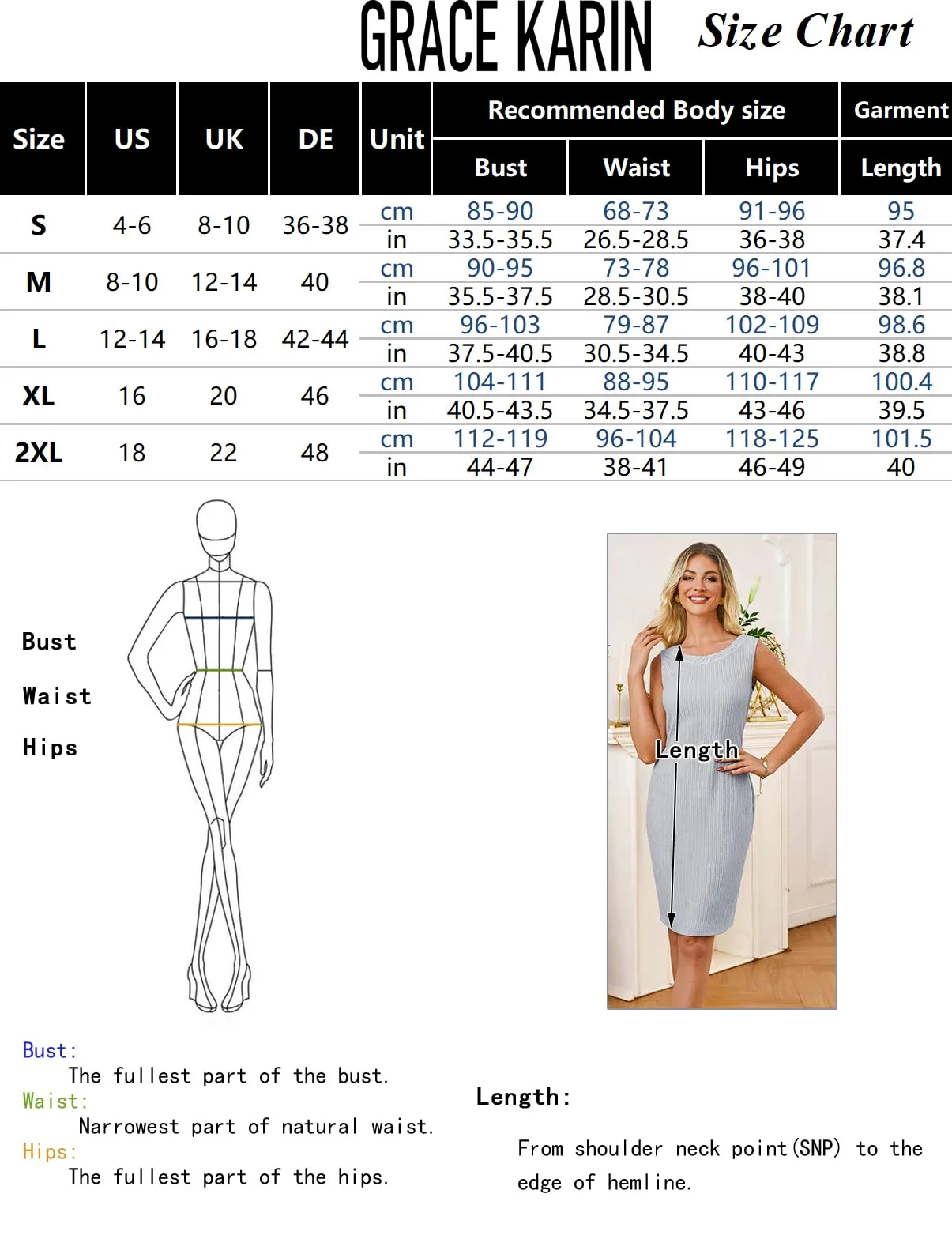 GRACE KARIN Elegancka sukienka dla kobiet, sukienka midi, formalna, do kolan, suknia wieczorowa + rękawy 3/4