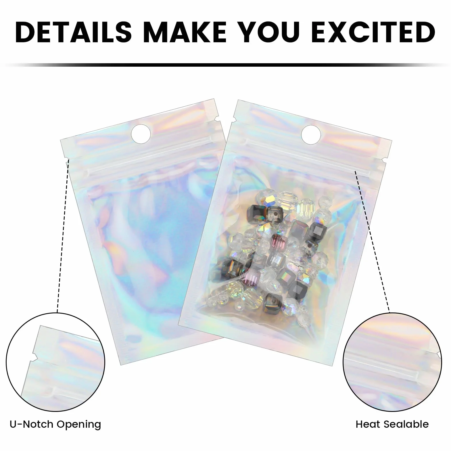 120 sztuk Mylar Bags 7 x 10 cm holograficzne woreczki zamykane małe torebki na próbki, do wielokrotnego zamykania, do pakowania wyrobów cukierniczych