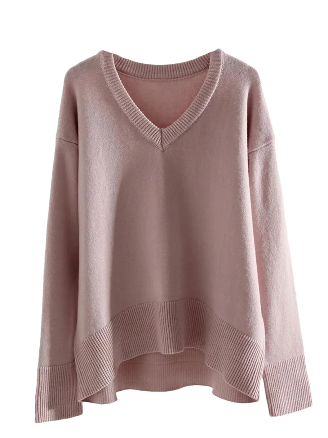 Damski sweter z dzianiny z dekoltem w serek, luźny sweter na co dzień, dzianina, ciepły sweter oversize