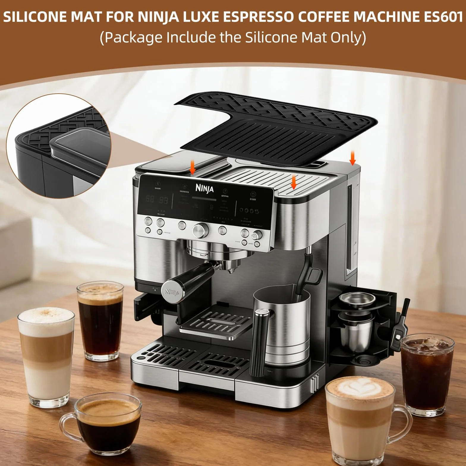 Silikonowa mata do ekspresu do kawy Kitnelw do Ninja Luxe ES601 Górna mata silikonowa do ekspresu do kawy Ninja Chroni górną powierzchnię Antypoślizgowa Żaroodporna Wodoodporna Odporna na zarysowania