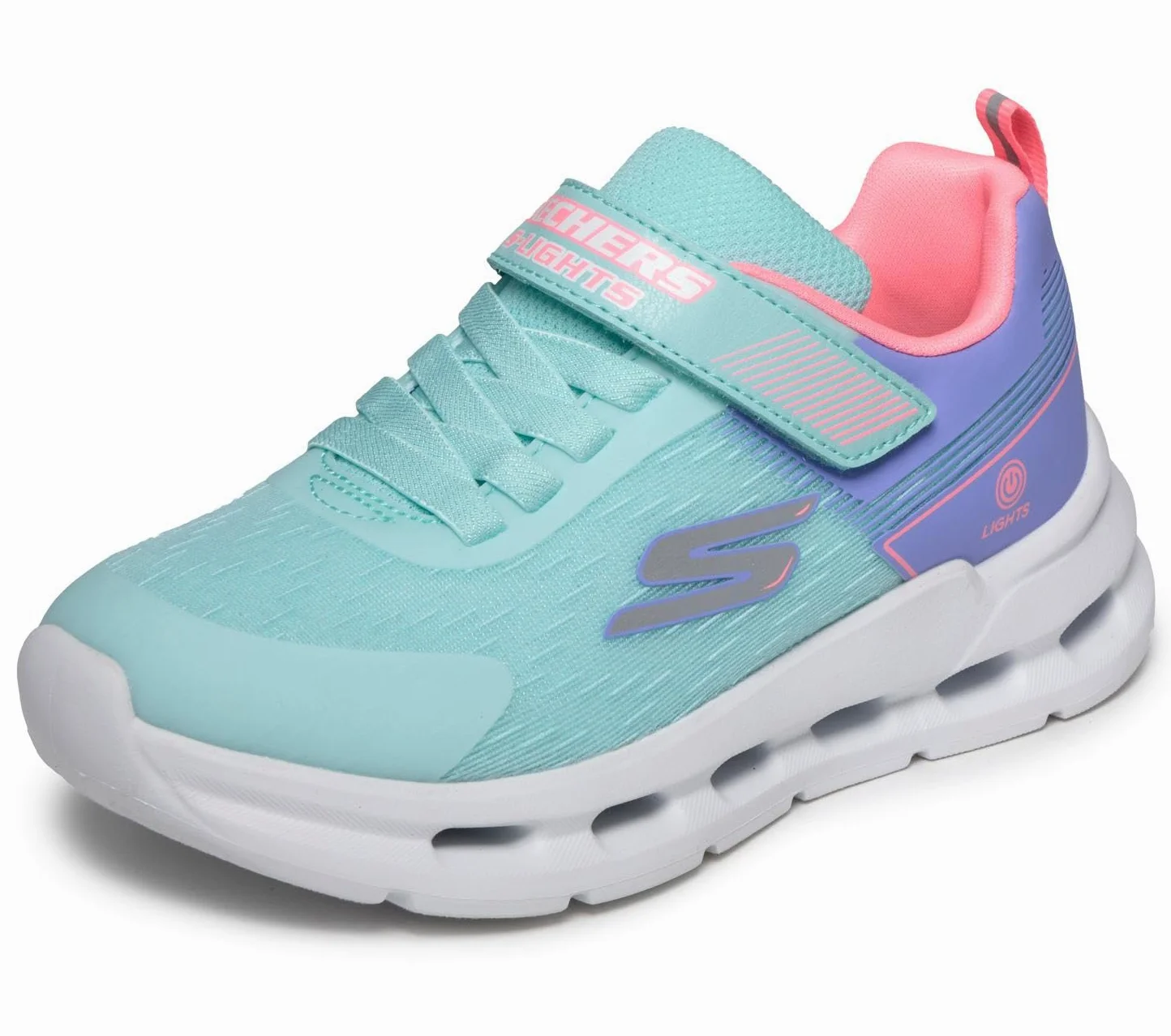 Skechers Glide-Step Lights Sneaker, Aqua, 1 UK