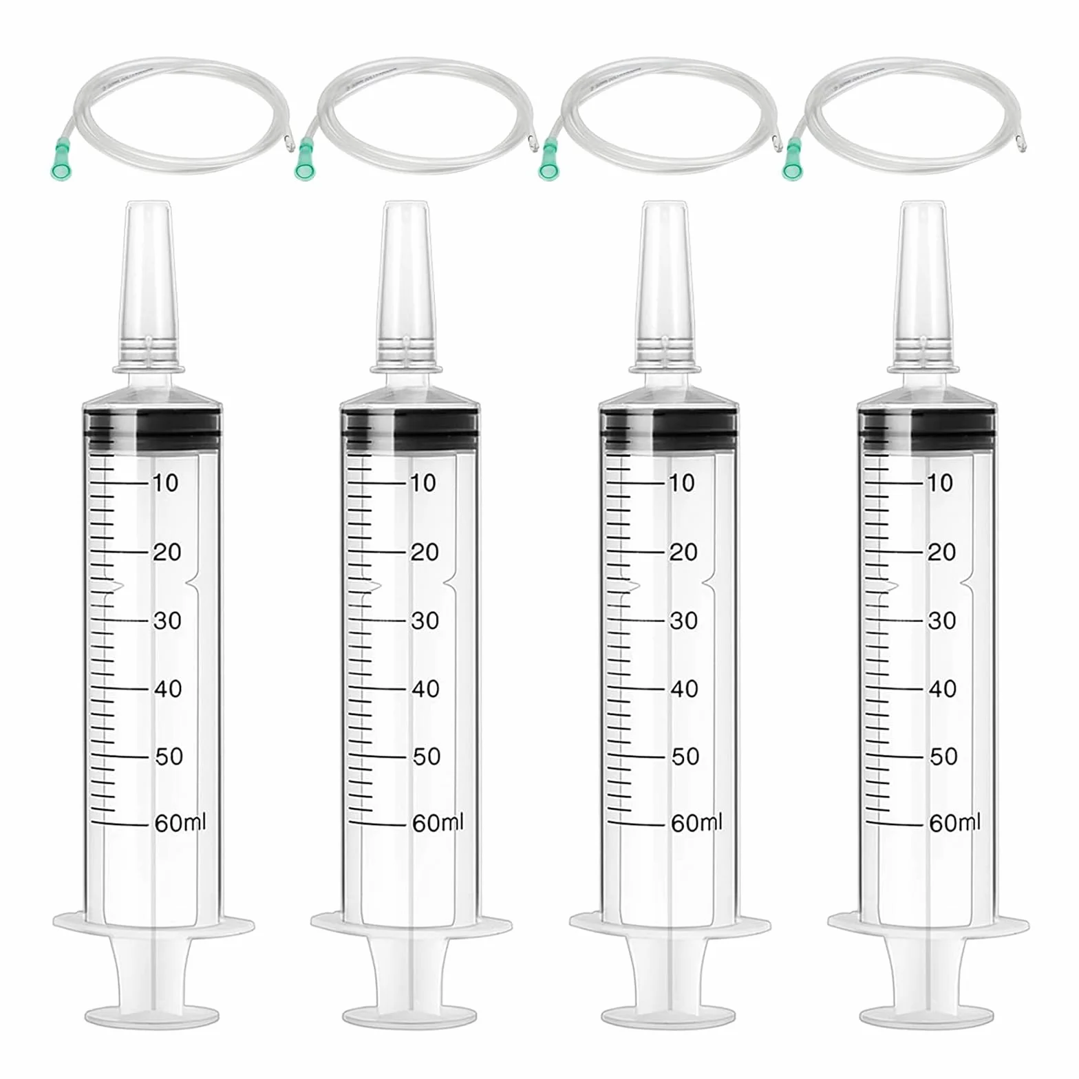 4 x strzykawka z tworzywa sztucznego 60 ml, strzykawka z tworzywa sztucznego z wężem, wielokrotnego użytku, indywidualnie zamknięte opakowanie, do laboratorium, karmy dla zwierząt, nawadniania roślin