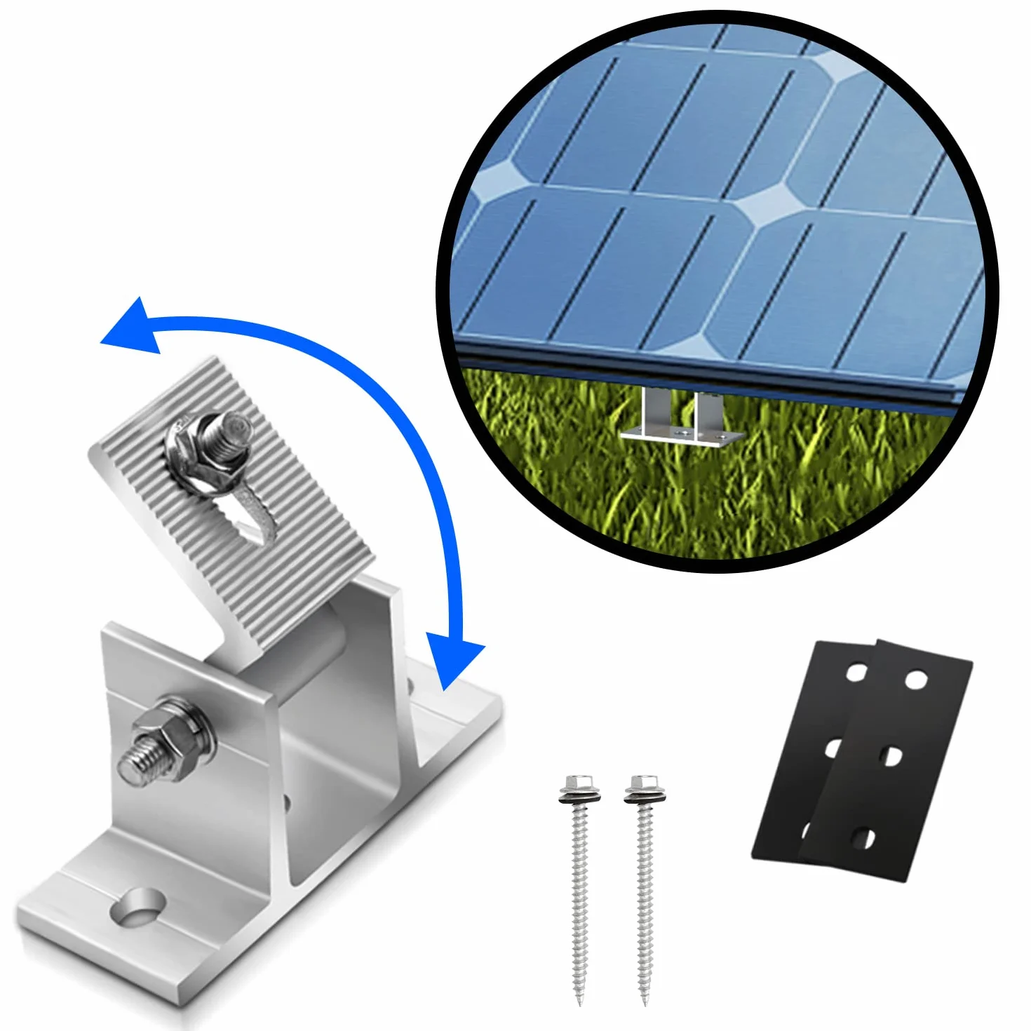 Eulenke Uchwyt do modułu solarnego (2 pary), wspornik modułów solarnych 0°-60°, aluminiowy panel słoneczny, uchwyt płaski dach 38 cm - 68 cm, regulowany, zestaw montażowy do elektrowni balkonowej,