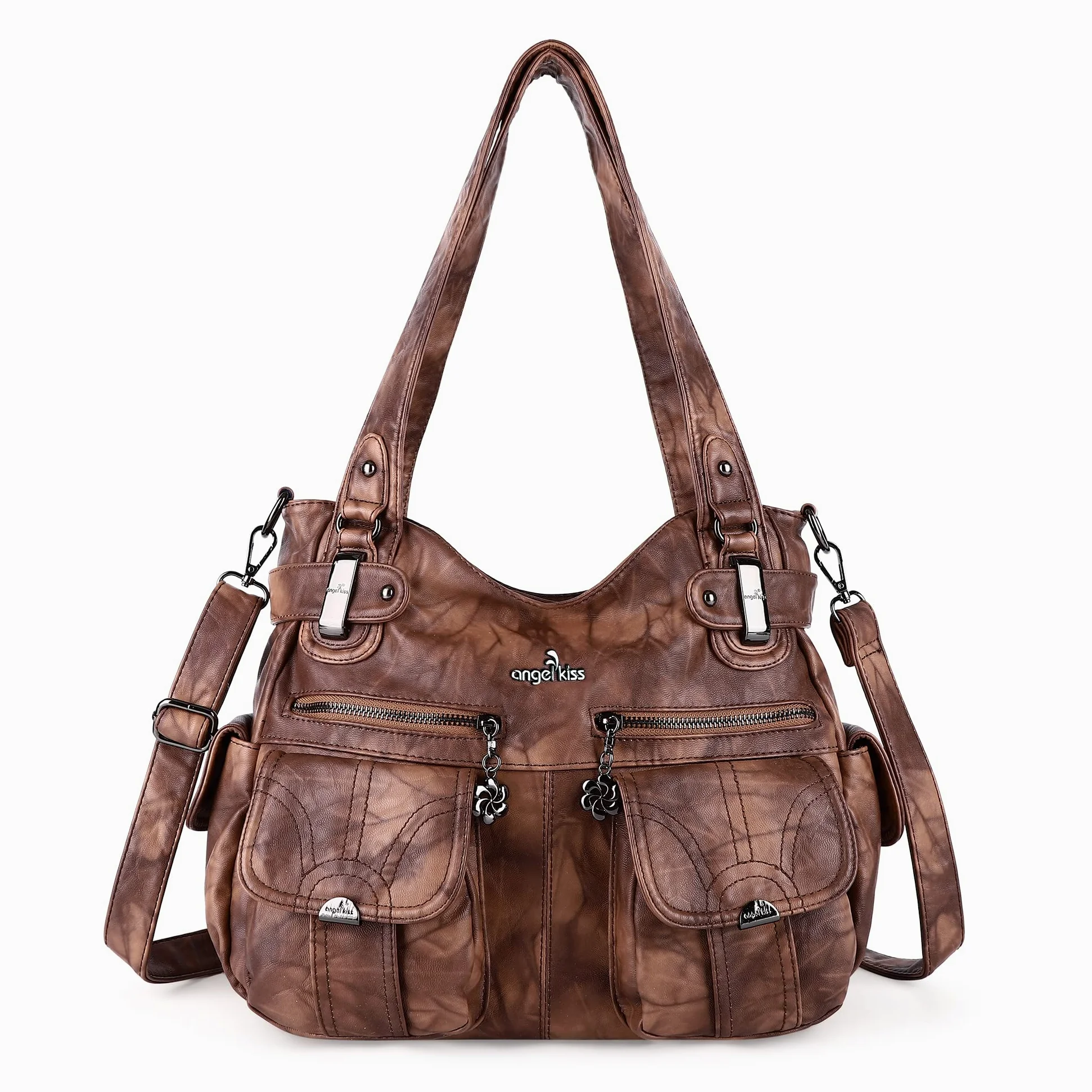 Purses and Handbags Women Tote Shoulder Top Handle Satchel Hobo Bags Fashion Washed Leather Purse (5739-1#7028# 7 BROWN)