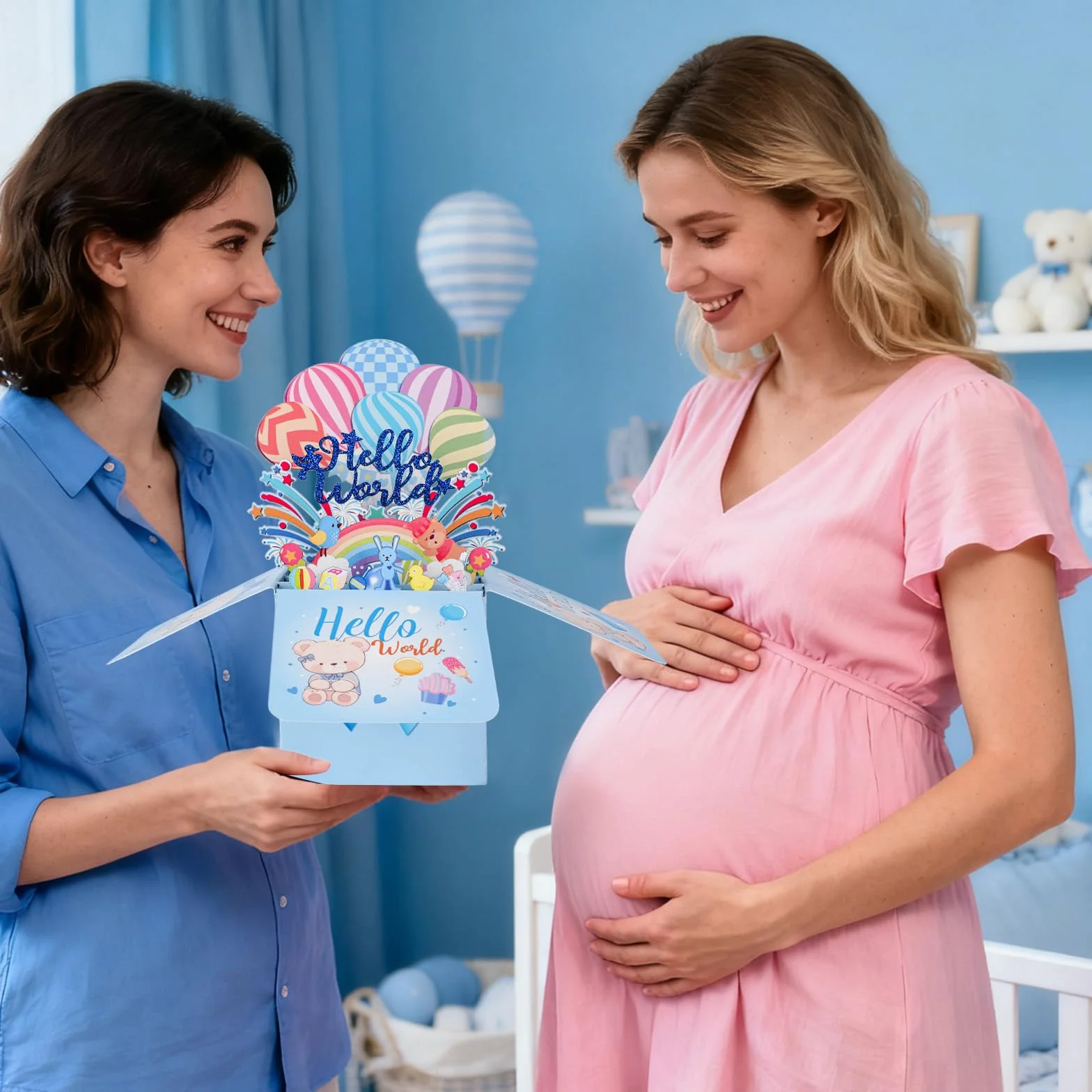 Karta z Okazji Narodzin Dziecka Hello World 3D Pop Up, Kartka z Gratulacjami Hello Baby Kopertą i Wiadomością dla Noworodka Dziewczynki Lub Chłopca