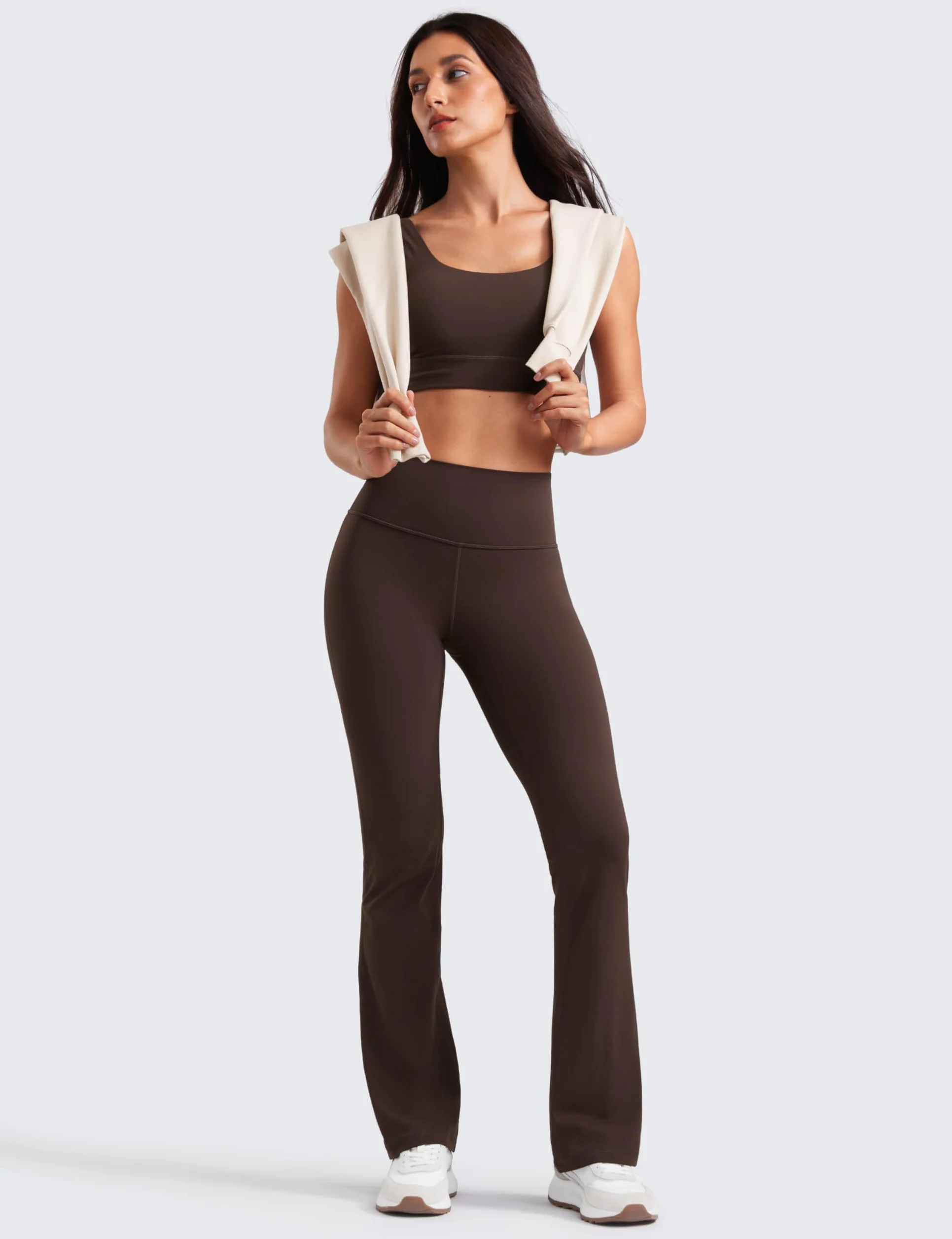 CRZ YOGA Damskie spodnie Butterluxe z wysokim stanem i rozszerzanymi nogawkami do jogi Bootcut z szeroką nogawką i kieszenią Lounge - 81cm