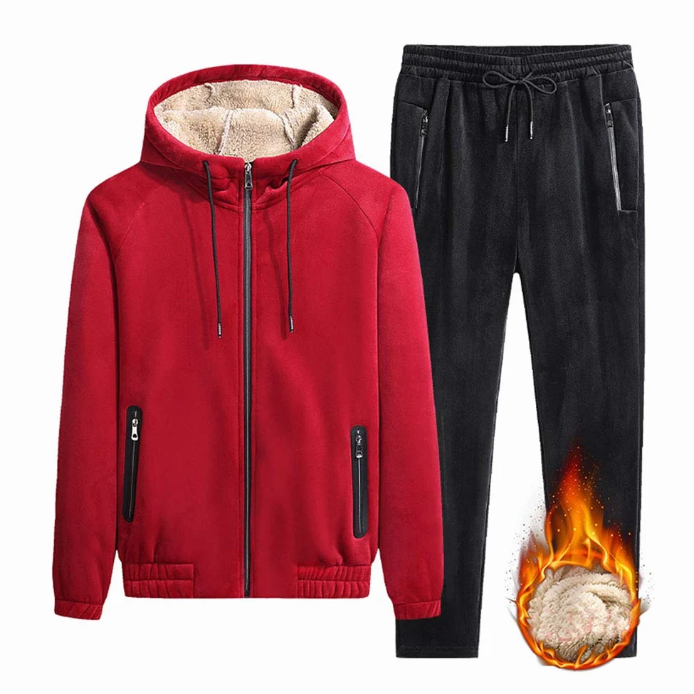 Mężczyźni duży i wysoki codzienny 2-częściowy strój ciepły polar luźny dwuczęściowy zestaw spodnie i bluza z kapturem bluza top odzież sportowa dres strój na siłownię, bieganie, wędrówki