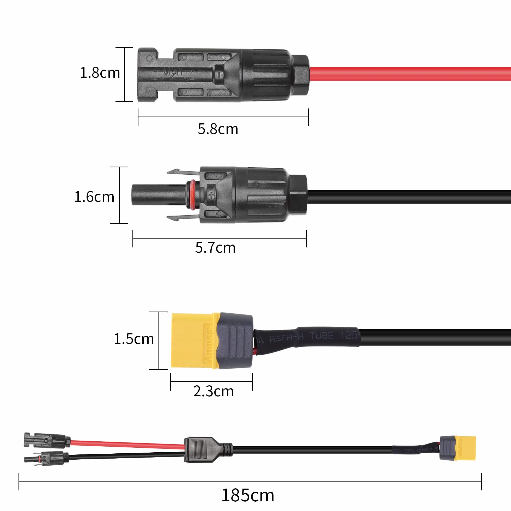 YACSEJAO Kabel solarny na XT60 wtyczka solarna, adapter do ładowarki XT60H, przedłużacz 16 AWG, do przenośnej stacji zasilania do kamperów, akumulator Lipo, 1,8 m
