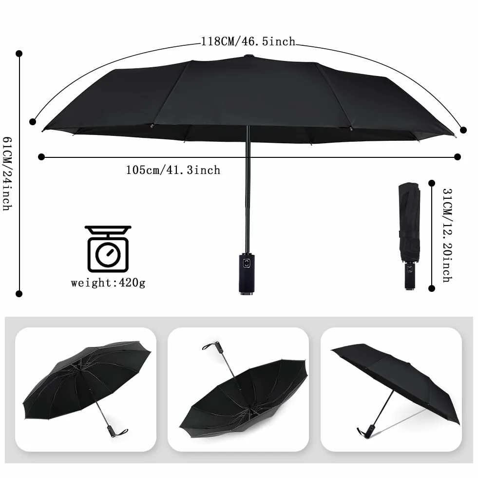 Vicloon Parasol podróżny, składany, 10 żeber, kompaktowy, odporny na wiatr, automatycznie otwierany/zamykany, solidny, wzmocniony, przenośny