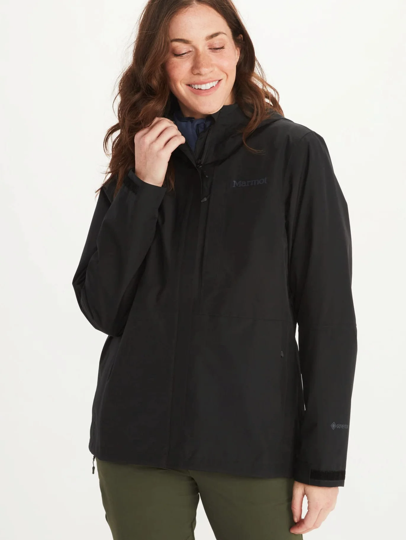 Marmot Kobiety Wm's Minimalist Jacket, Wodoodporna kurtka przeciwdeszczowa GORE-TEX, oddychający płaszcz przeciwdeszczowy z kapturem, lekka wiatrówka hardshell na wędrówki, Black, S