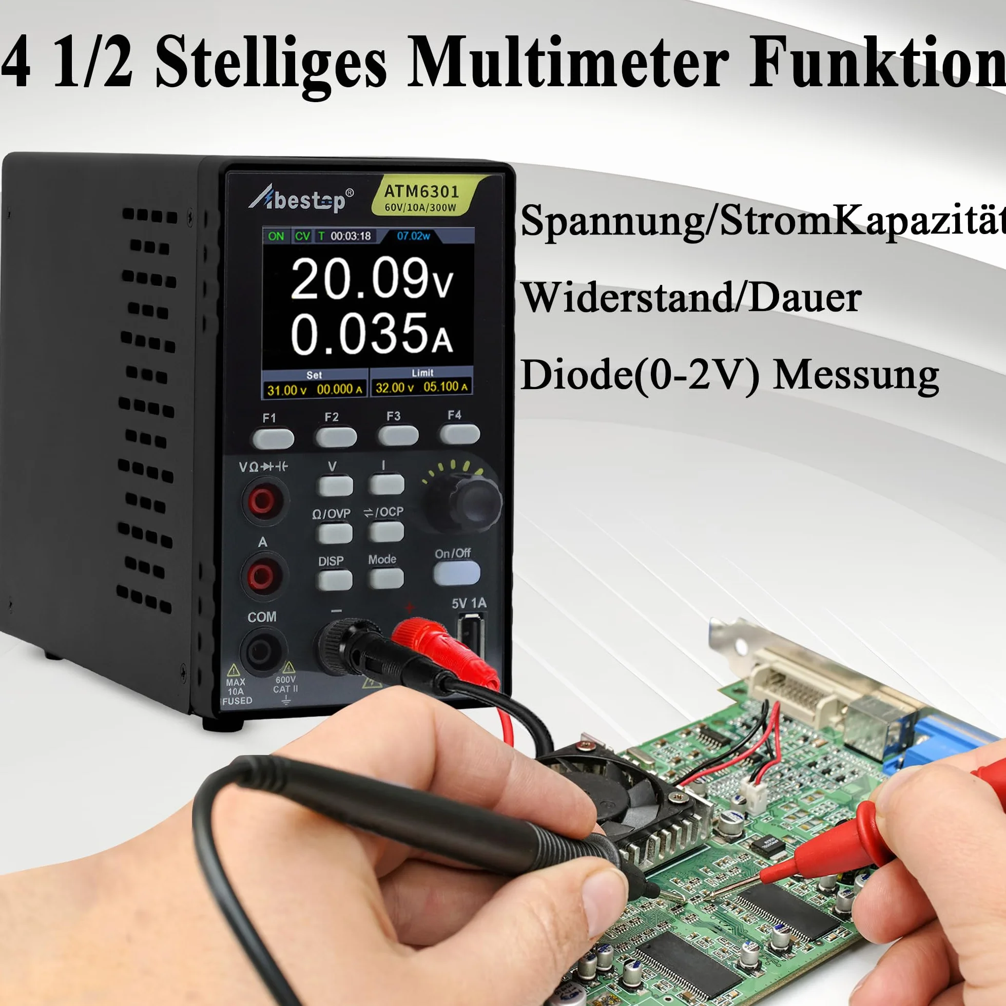 Multimetr DC 2 w 1 ATM6301 0-60 V 0-10 A 300 W 2,8-calowy wyświetlacz LCD USB