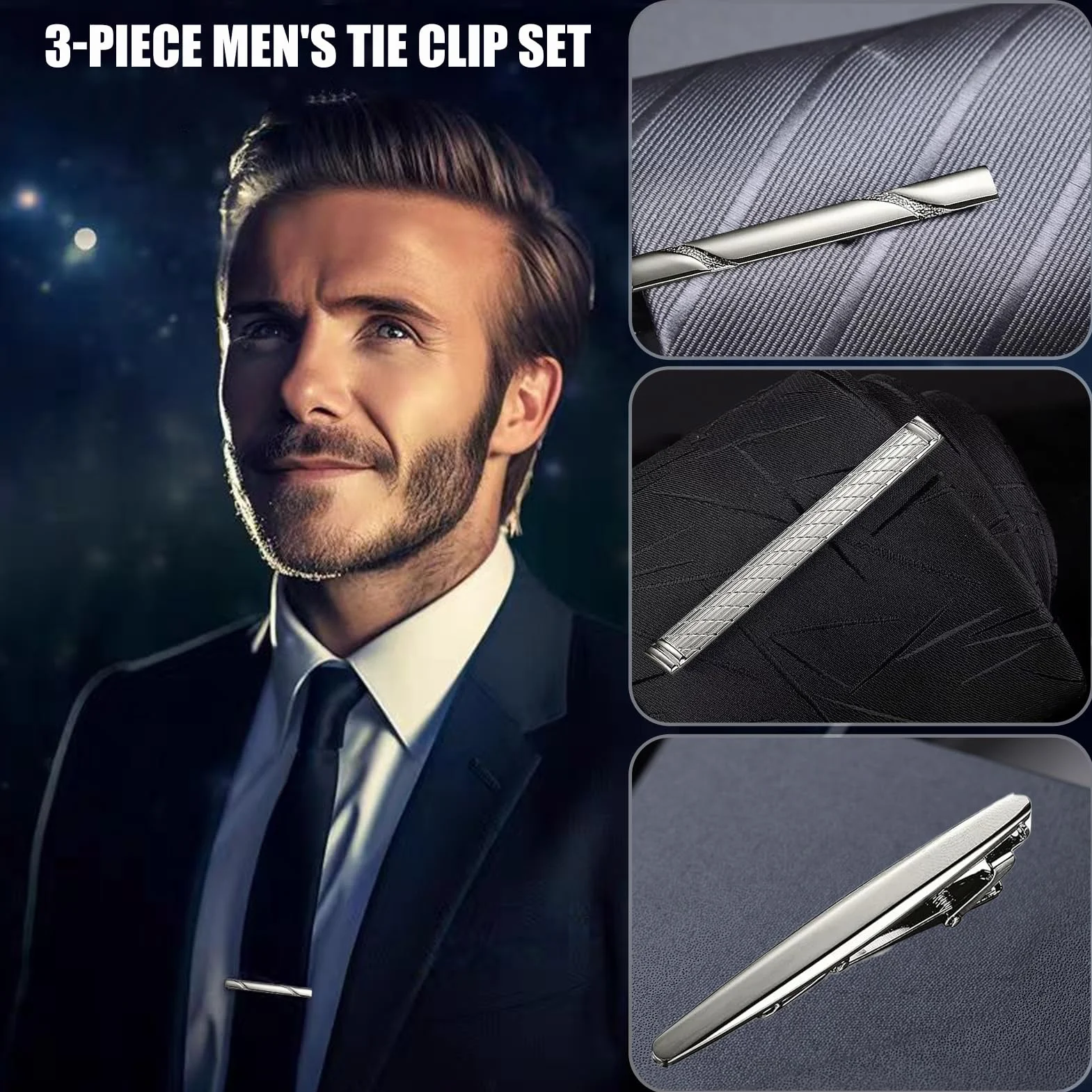 Zestaw 3 spinek do krawata dla mężczyzn – eleganckie spinki do krawata na różne okazje, NO, Skóra