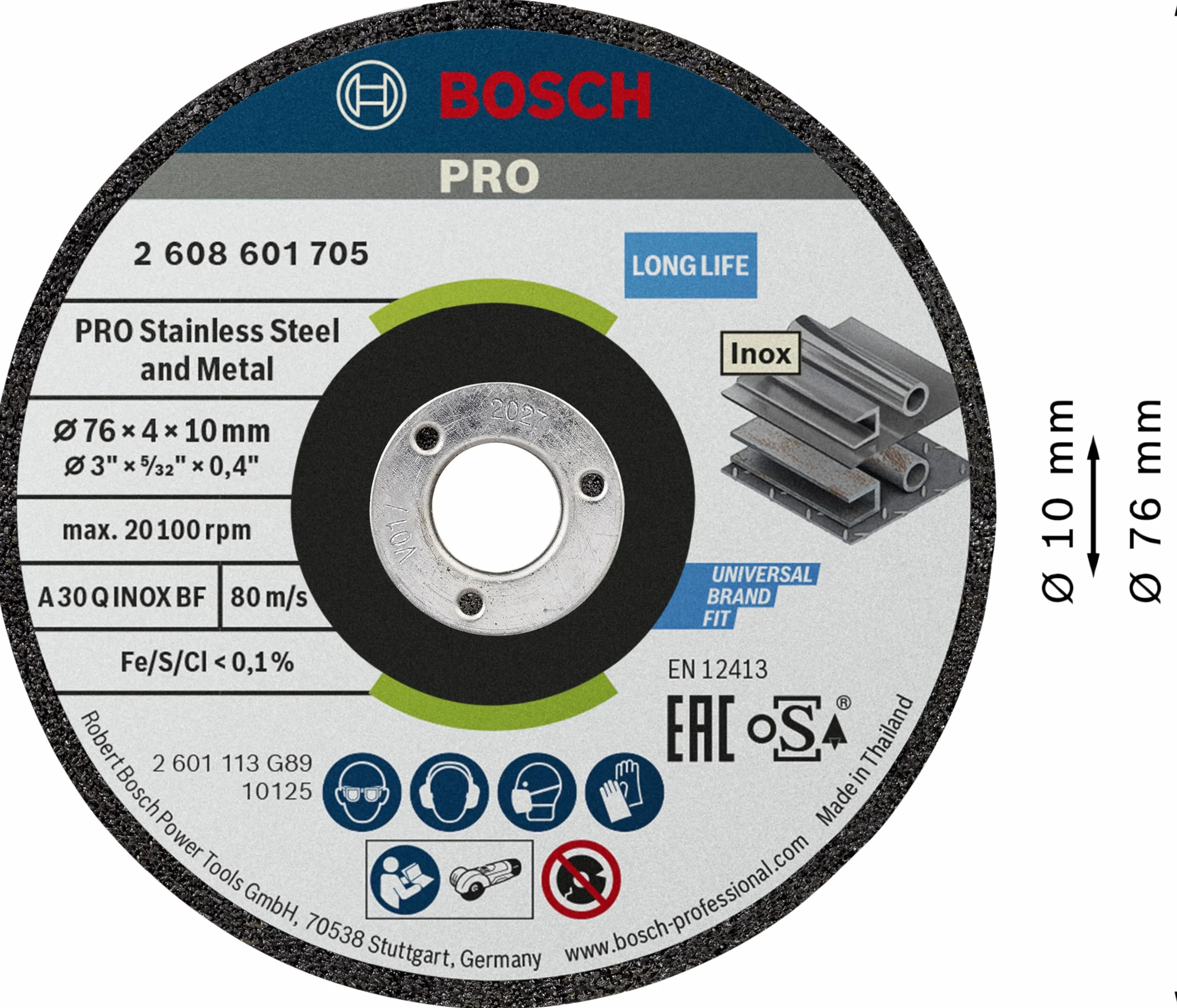 Bosch Professional 2x Tarcze ścierne Expert for INOX (do Stal nierdzewna, Stal nierdzewna, Ø 76 x 4 x 10 mm, Akcesoria Miniszlifierka kątowa)