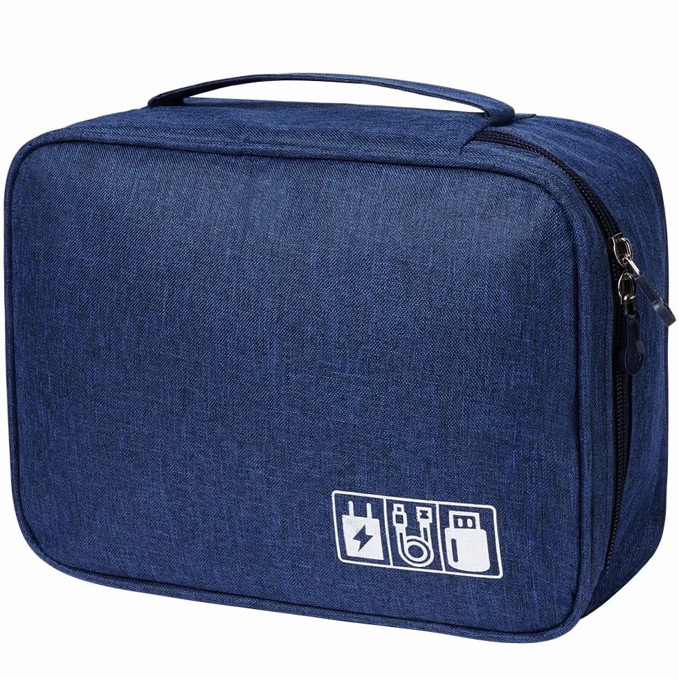 OFFCUP Torba na kabel, 24 x 18 x 10 cm, podróżny organizer na kable z 2 przegródkami, wodoszczelny organizer na kable, USB, dyski twarde, karty SD, ładowarkę (niebieska)