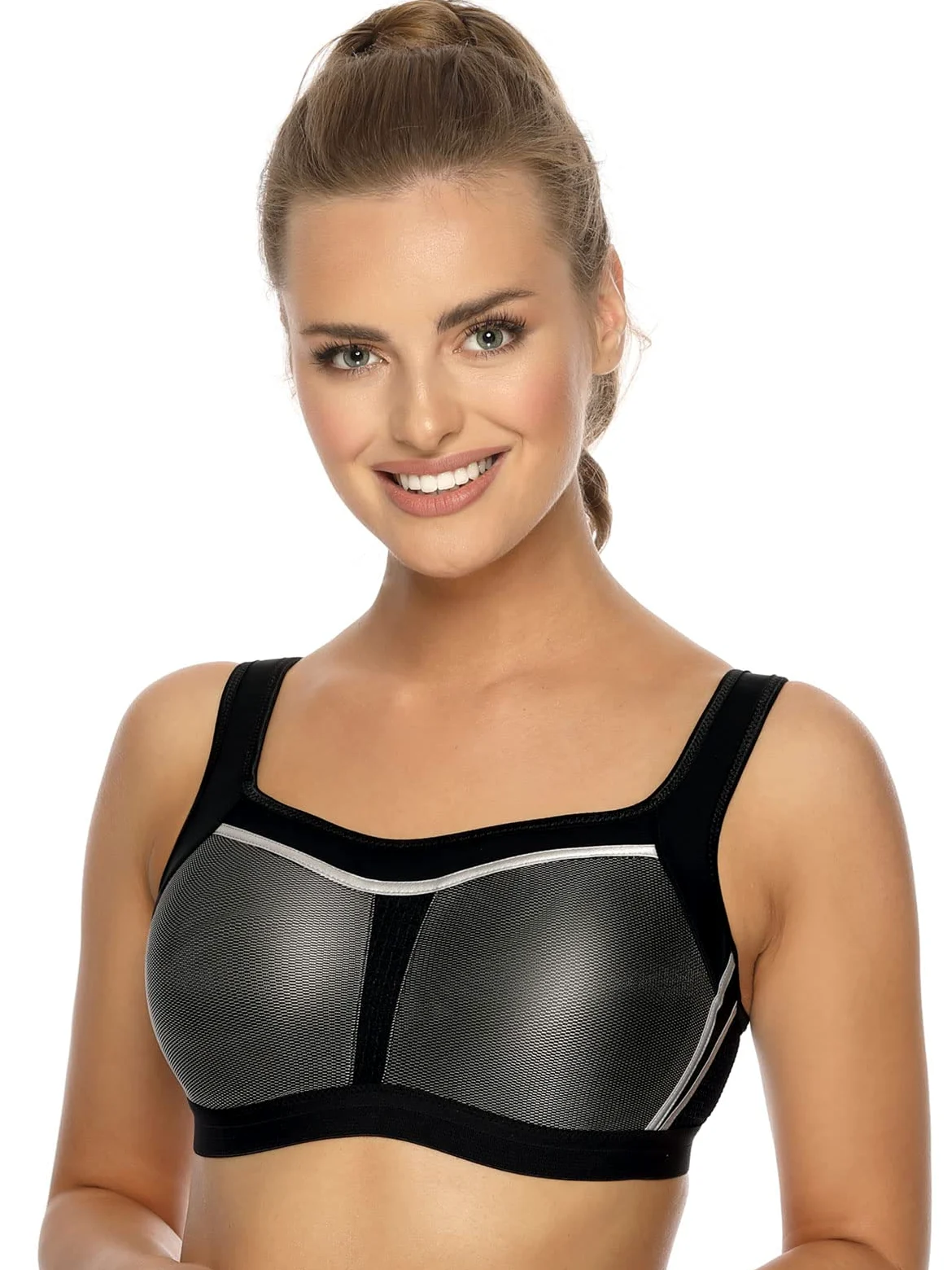 VIANIA Dessous Sport BH 151430 I Gemoldeter BH bez fiszbin oddychający biustonosz sportowy Extreme I Jazda na rowerze górskim i na nartach i piłce nożnej i tenisa I szybkoschnący I 75B – 95F I czarny/biały