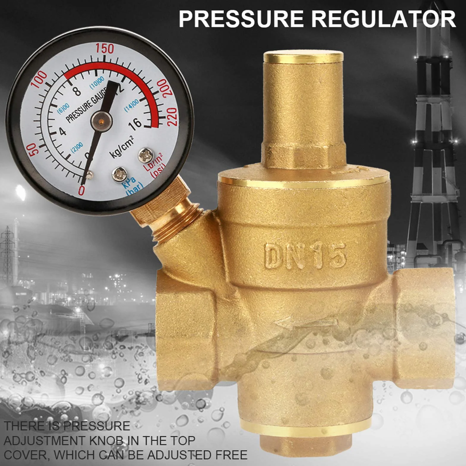 Zawór regulacji ciśnienia DN15 26 mm zawór redukcyjny ciśnienia, mosiądz, regulowany regulator ciśnienia wody z manometrem