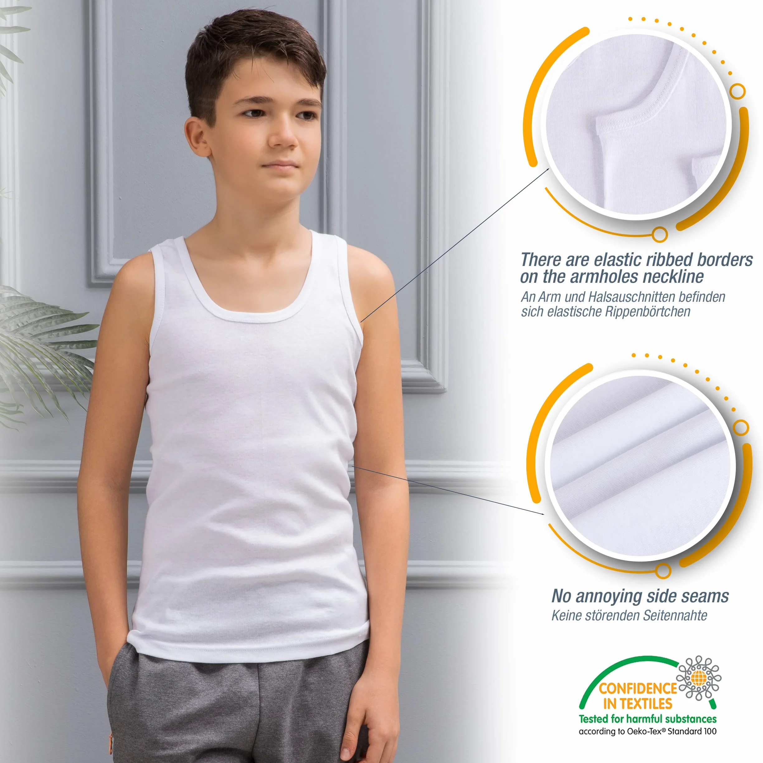 LOREZA ® 6 sztuk podkoszulek chłopięcych, 100% bawełna, tank top